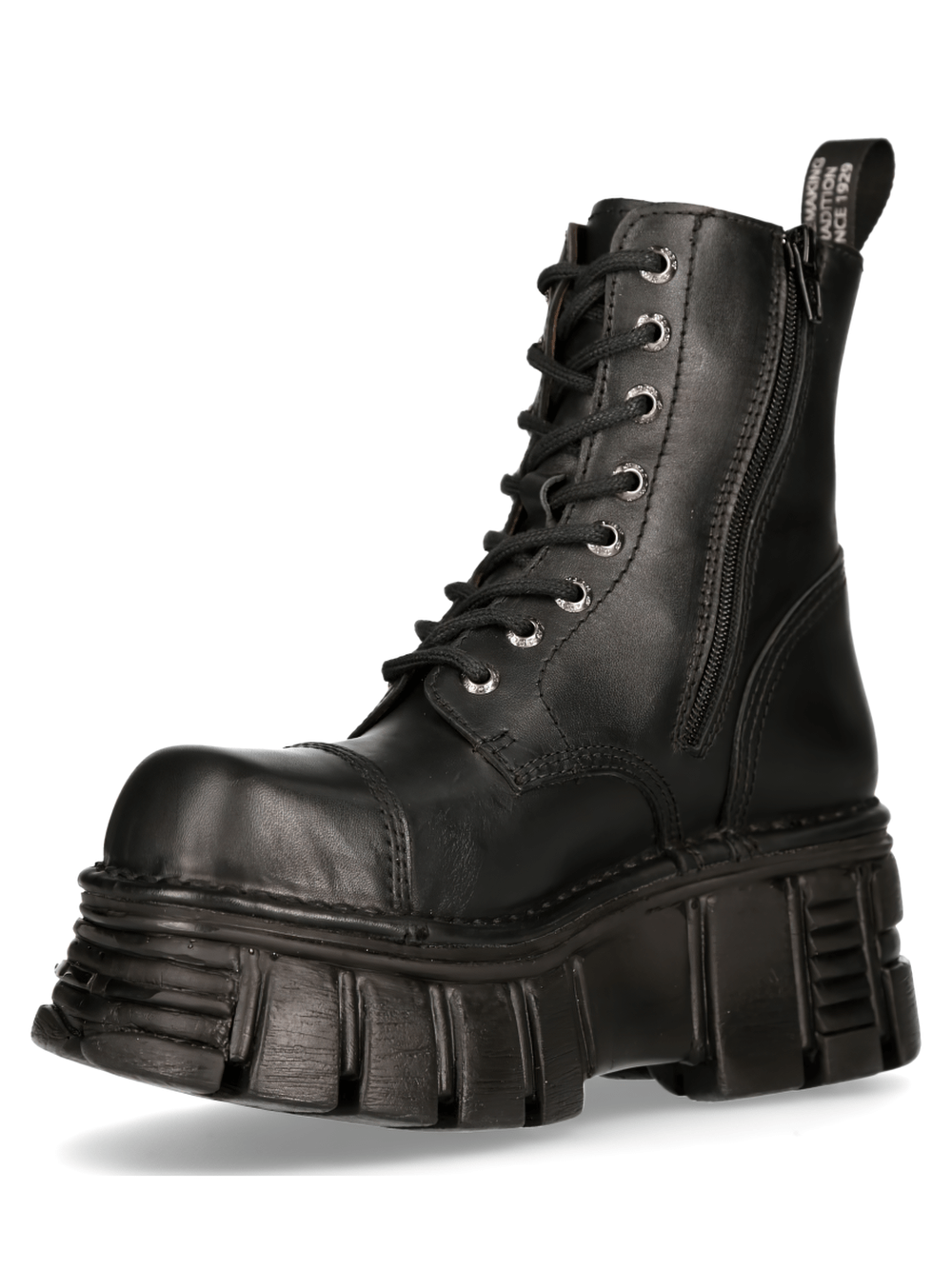 NEW ROCK Men's Durable Black Military Boots with Laces