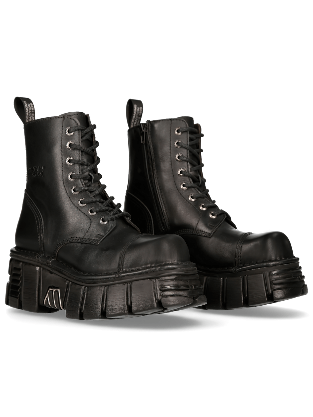 NEW ROCK Men's Durable Black Military Boots with Laces