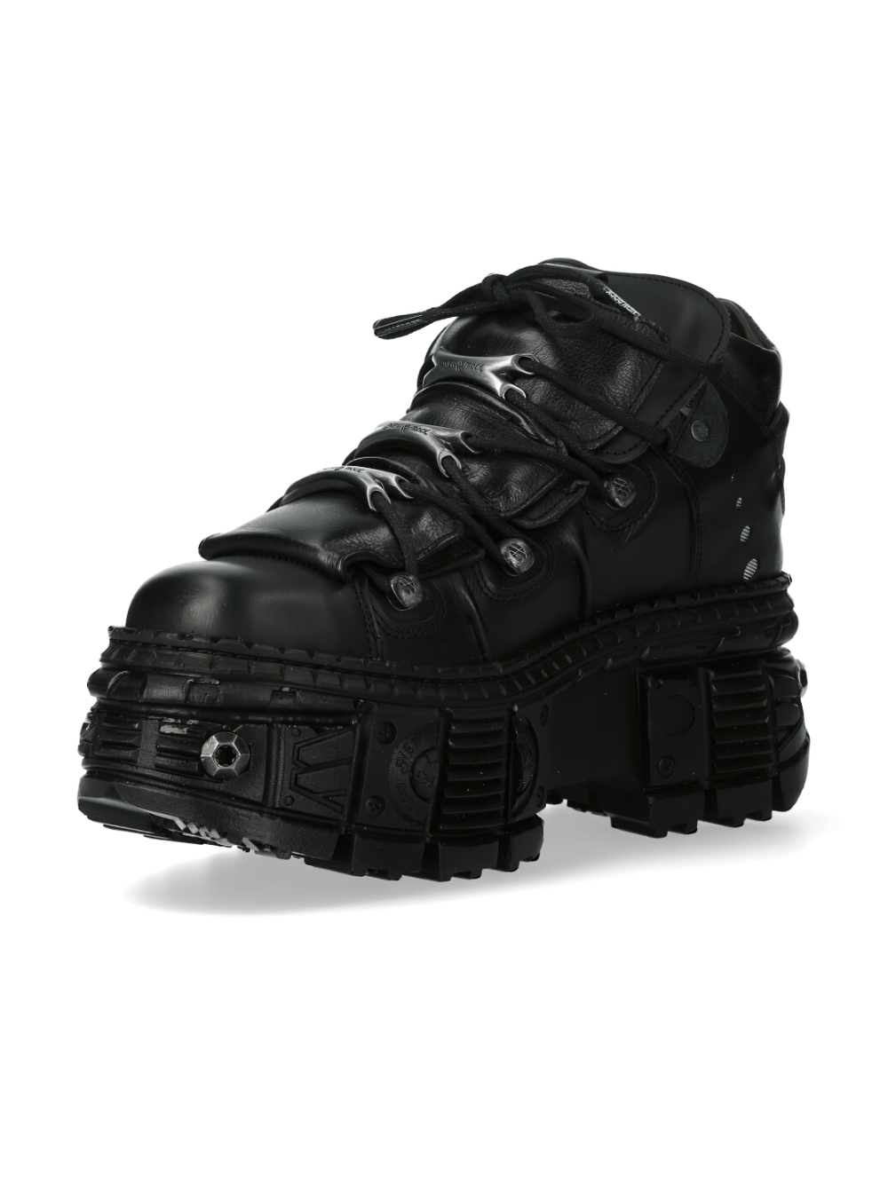 NEW ROCK Men's Edgy Studded Black Chunky Sole Shoes With Lace Up