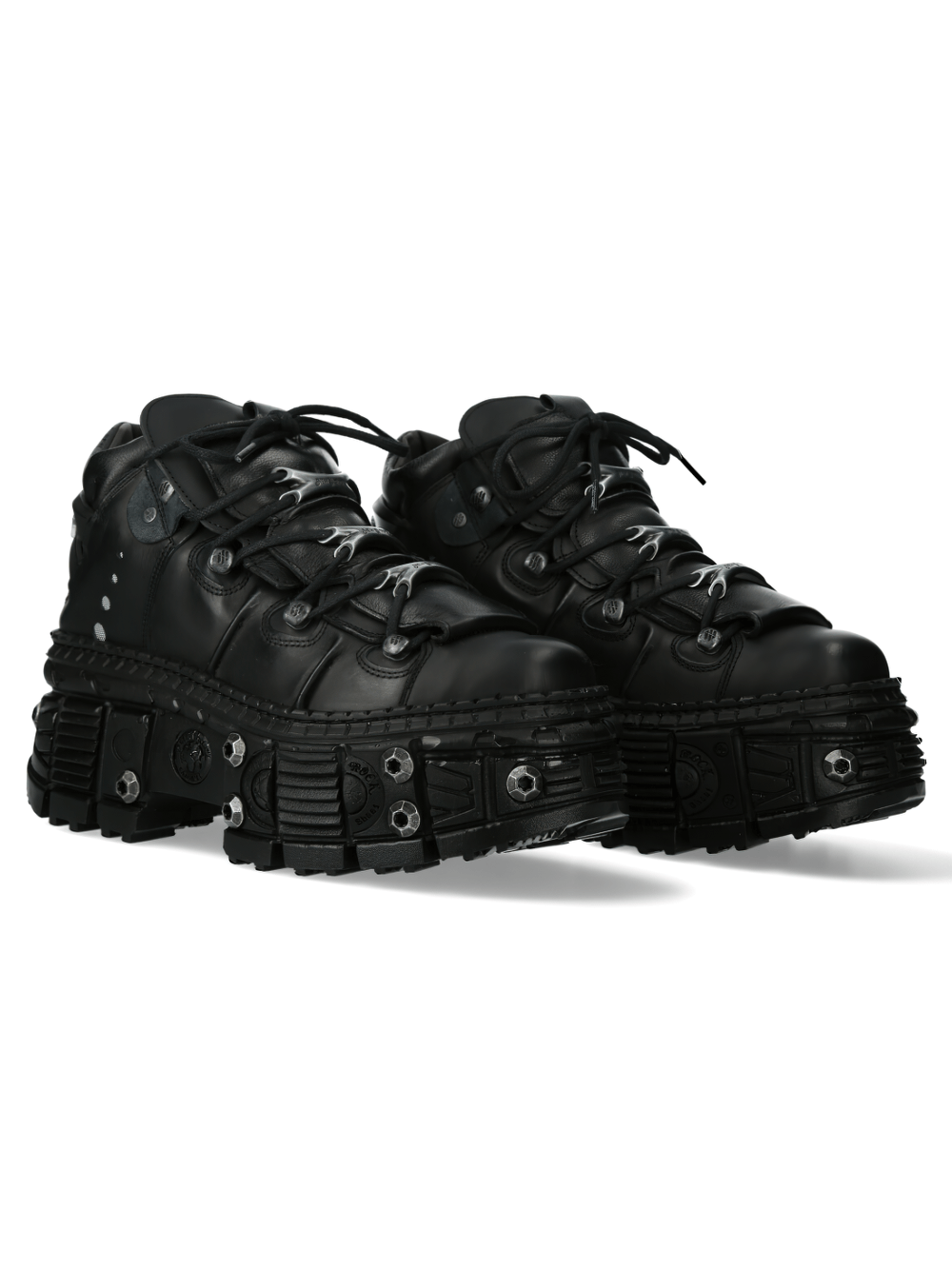 NEW ROCK Men's Edgy Studded Black Chunky Sole Shoes With Lace Up