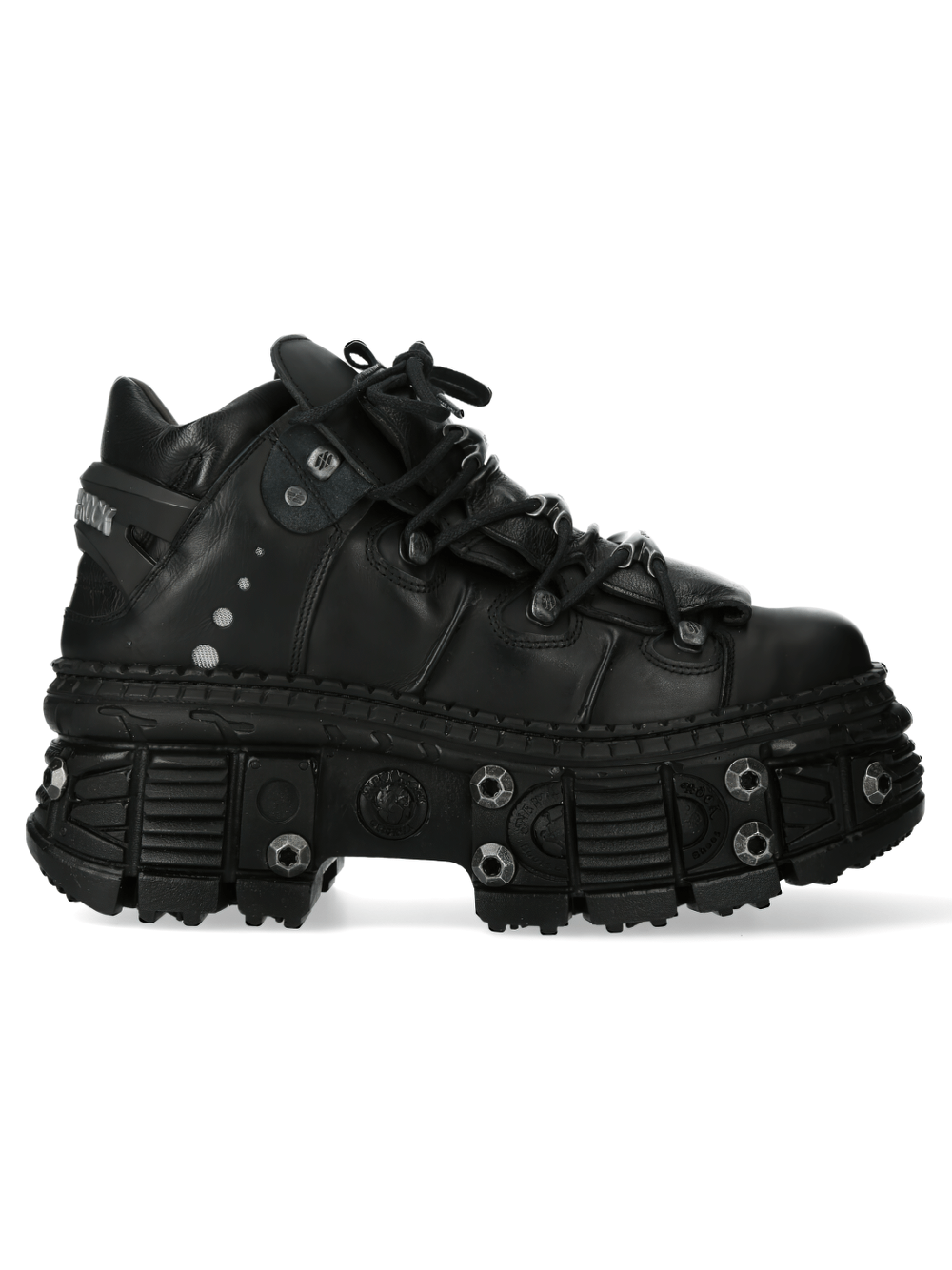 NEW ROCK Men's Edgy Studded Black Chunky Sole Shoes With Lace Up
