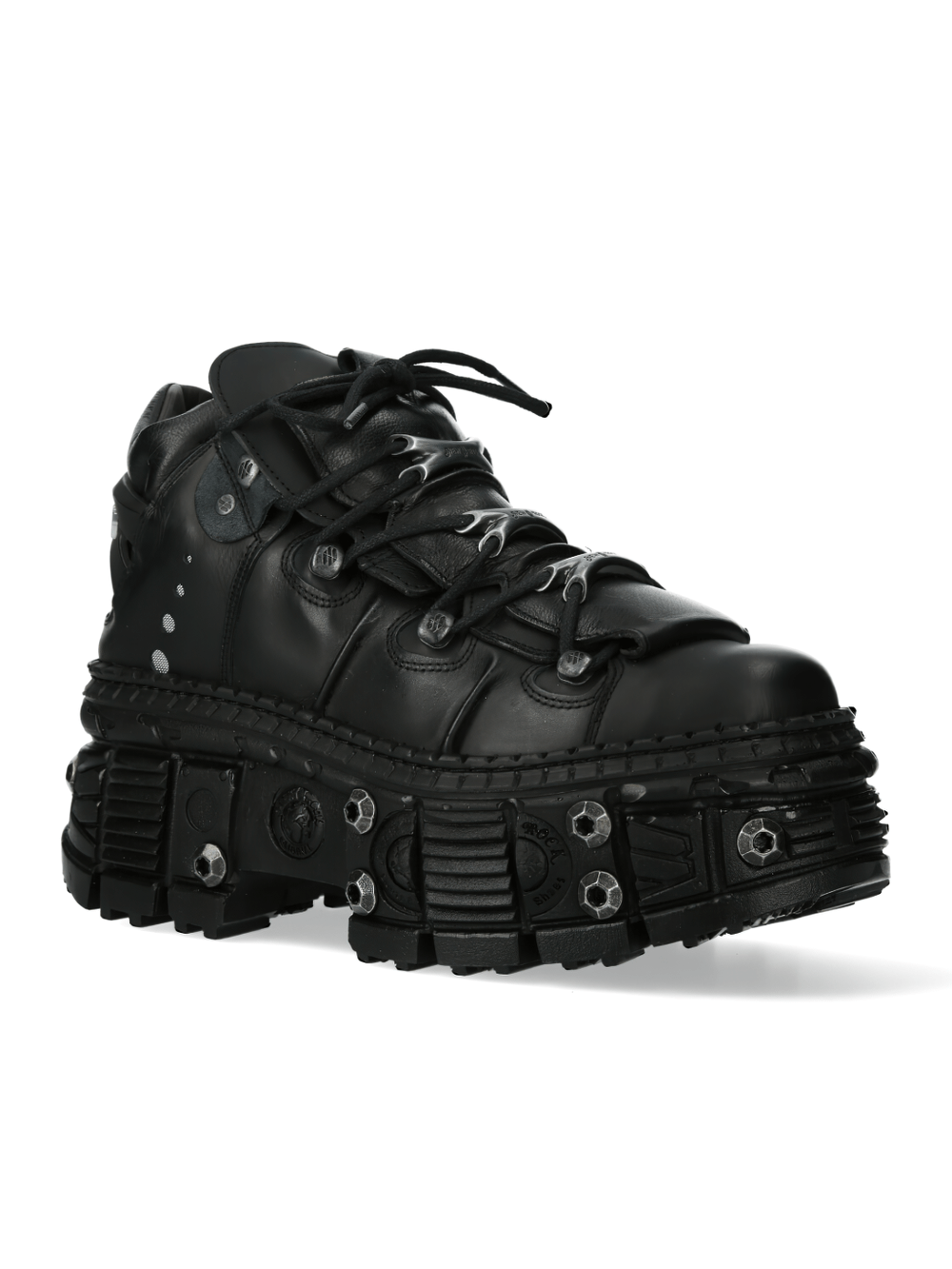 NEW ROCK Men's Edgy Studded Black Chunky Sole Shoes With Lace Up