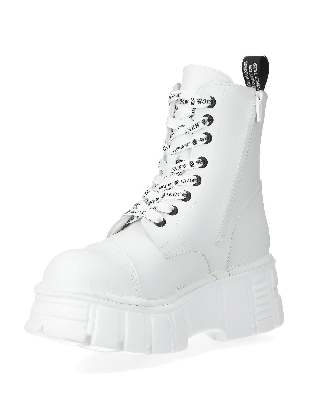 NEW ROCK Men's Edgy White Platform Boots with Punk Badges