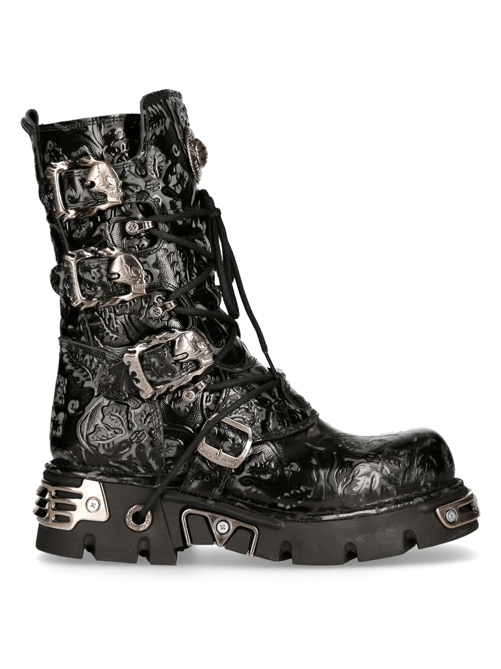 US SALE of NEW ROCK Embossed Black Gothic Boot with Buckle Detail