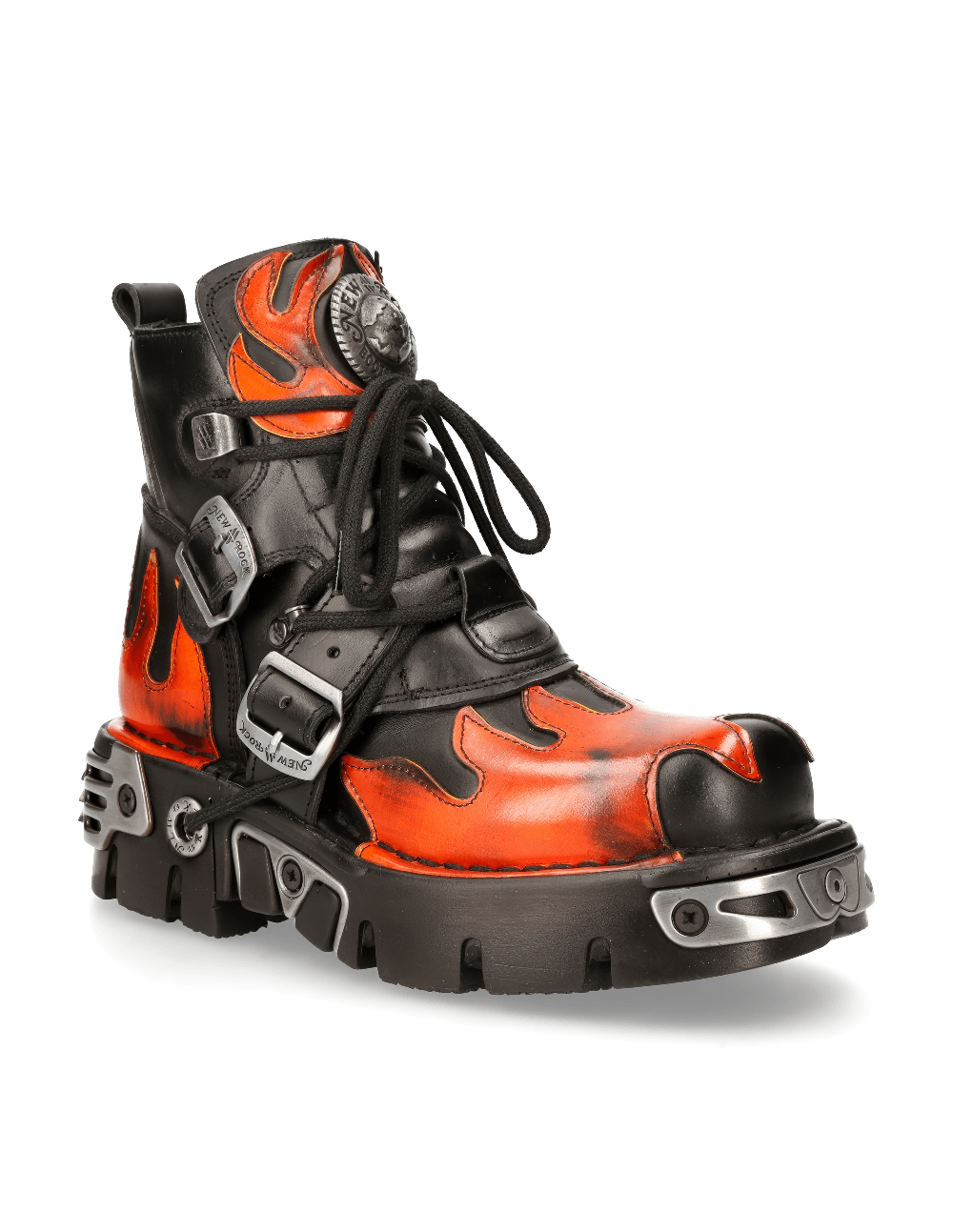 NEW ROCK Men's Fiery Biker Ankle Boots with Metallic Accents