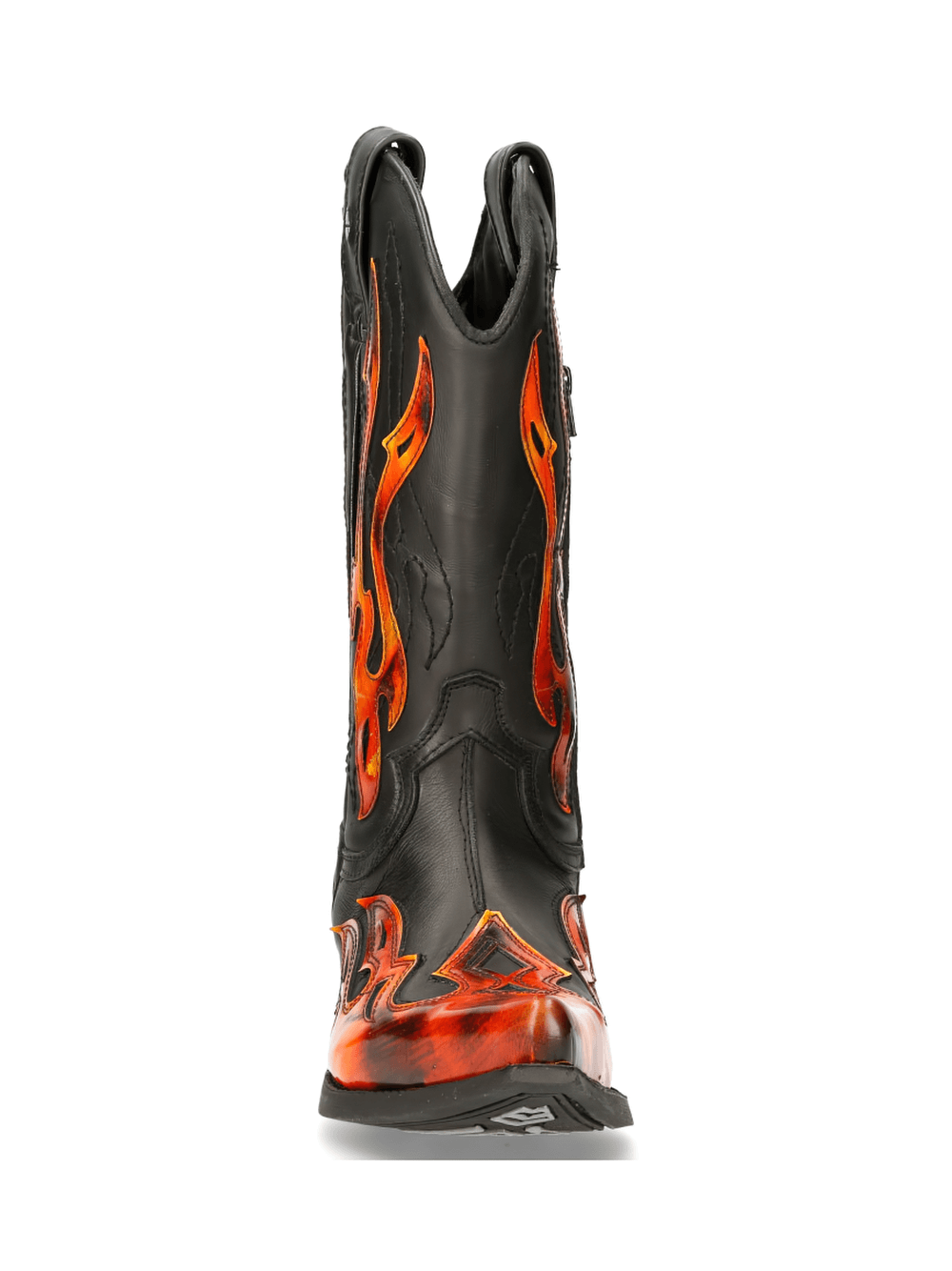 NEW ROCK Men's Flame-Adorned Black Western Leather Boots
