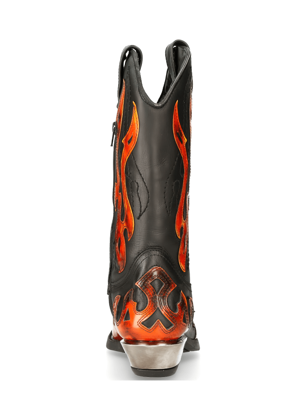 NEW ROCK Men's Flame-Adorned Black Western Leather Boots