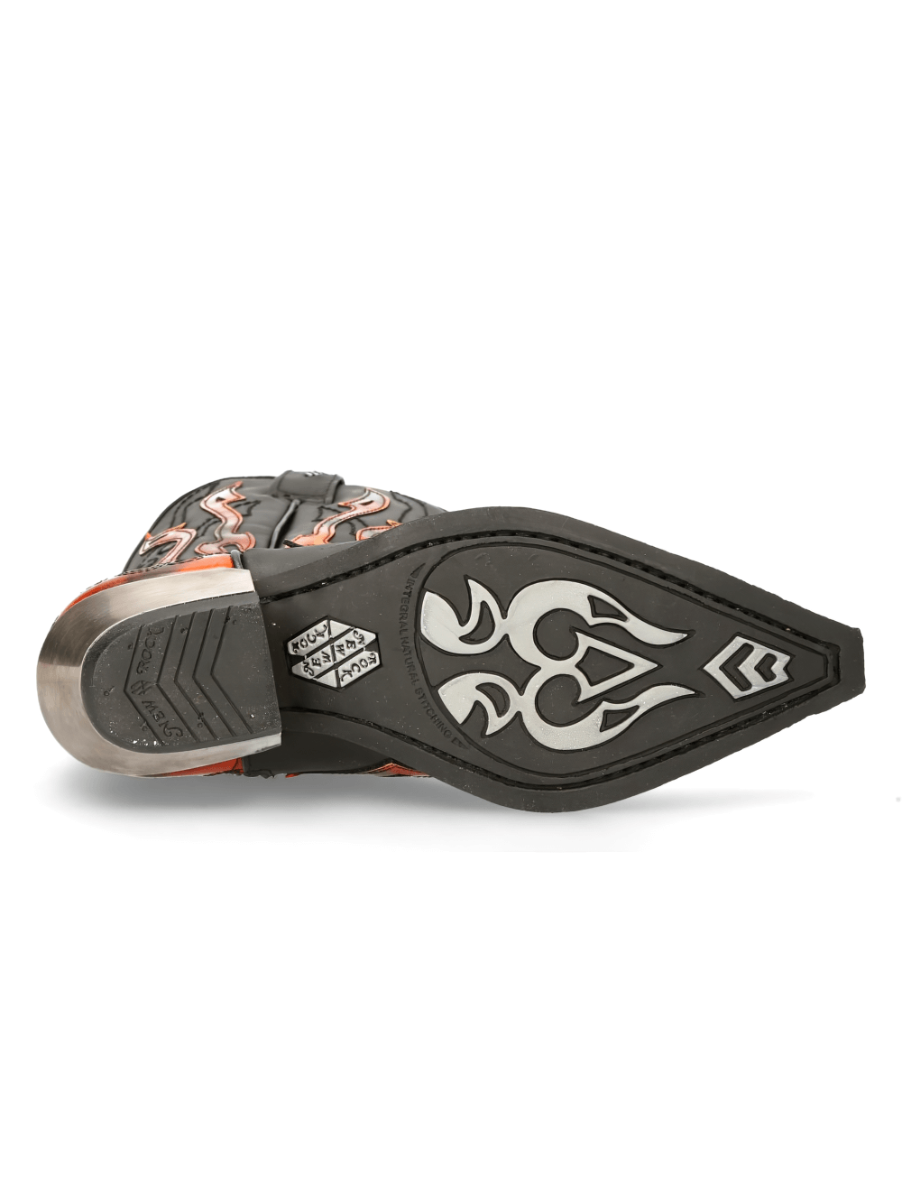 NEW ROCK Men's Flame-Adorned Black Western Leather Boots