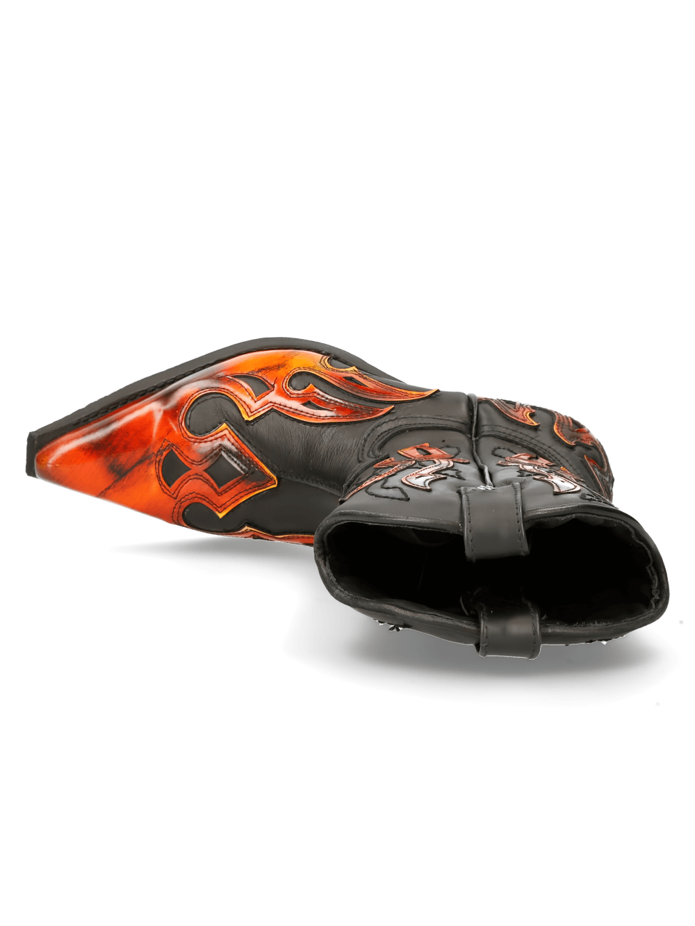 NEW ROCK Men's Flame-Adorned Black Western Leather Boots