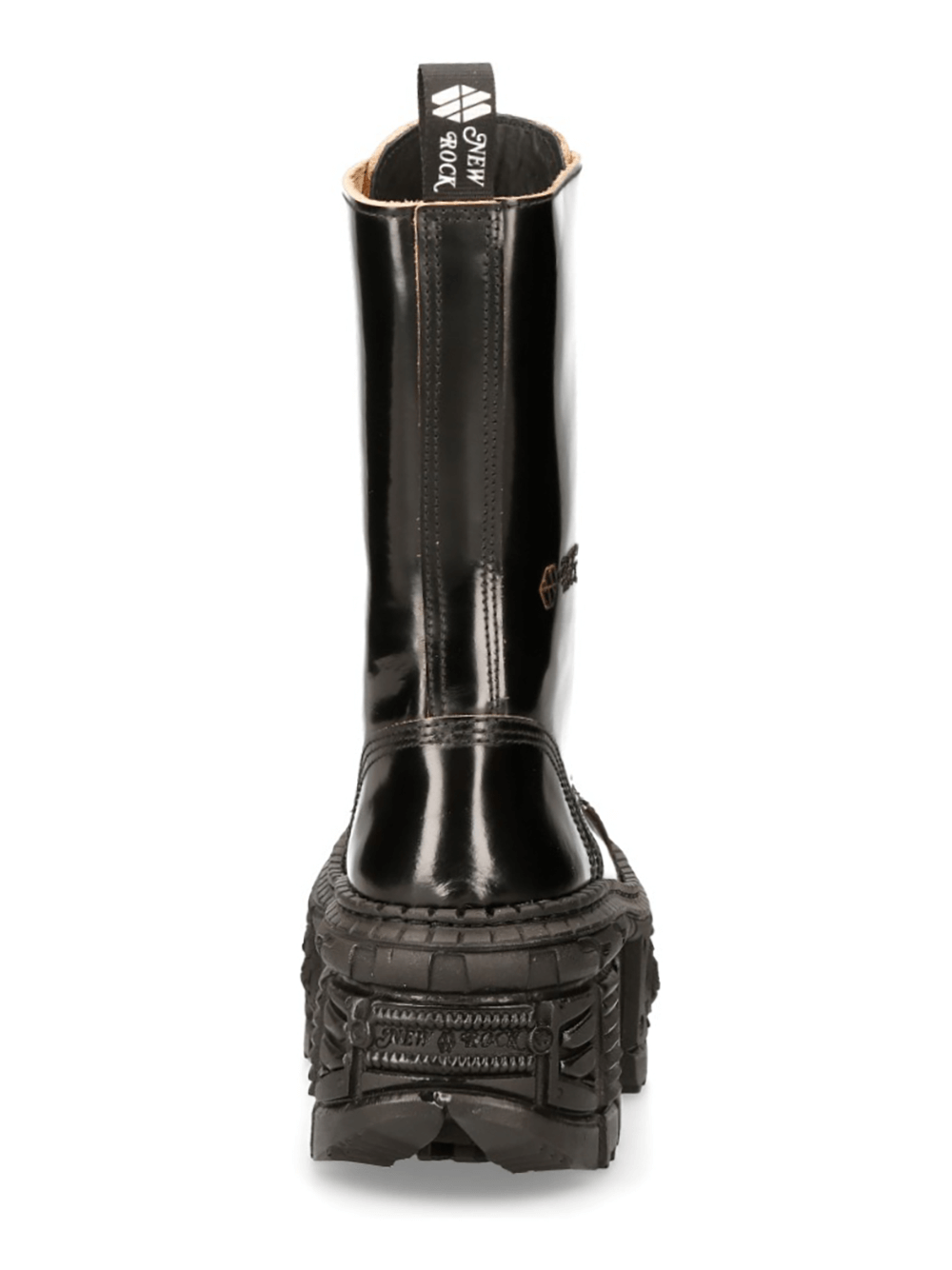 NEW ROCK Men's Glossy Platform Boots with Chunky Sole and Laces
