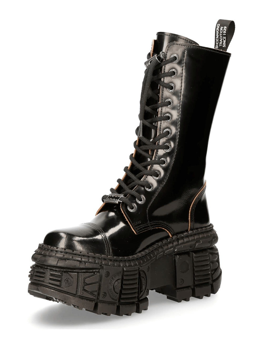 NEW ROCK Men's Glossy Platform Boots with Chunky Sole and Laces