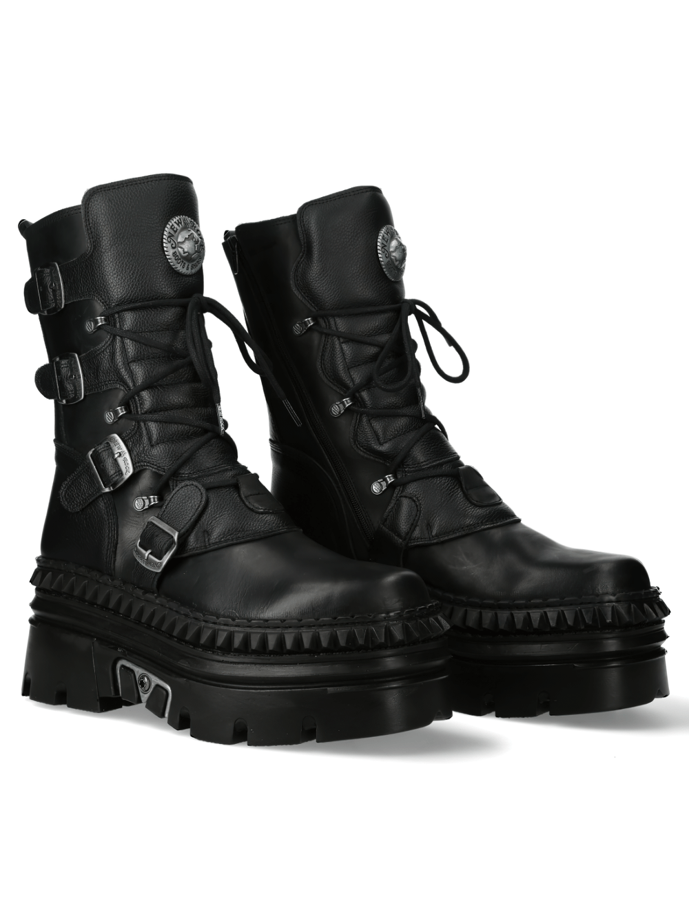 NEW ROCK Men's Gothic Ankle Boots with Buckles and Lace-up Design