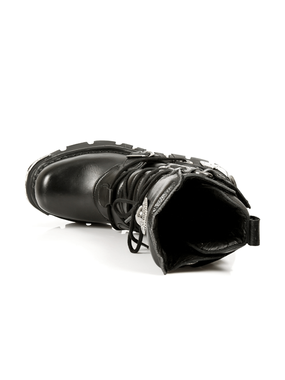 NEW ROCK Men's Gothic Black Leather Boots with Metal Accents