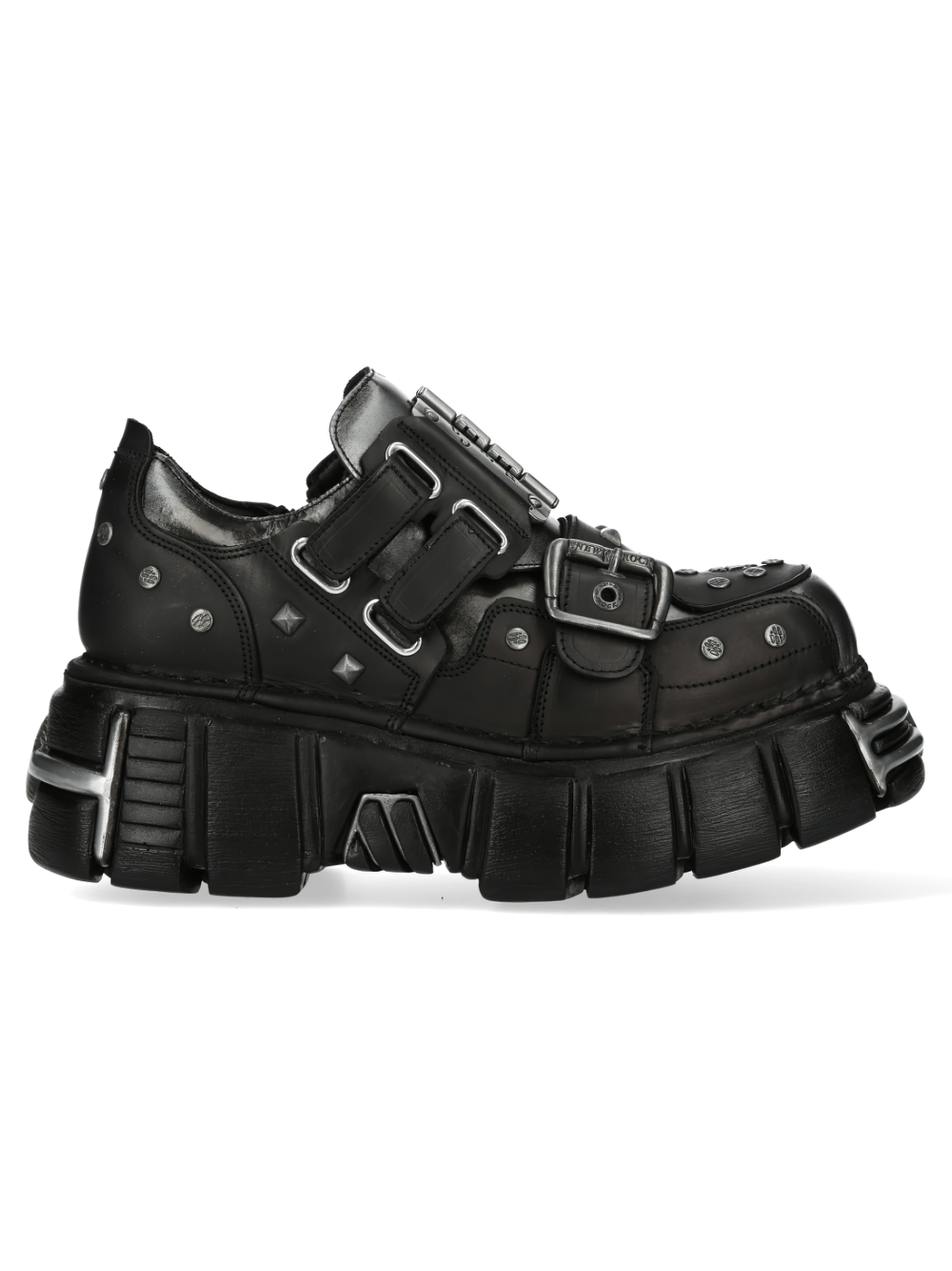 NEW ROCK Men's Gothic Black Platform Shoes with Metallic Accents