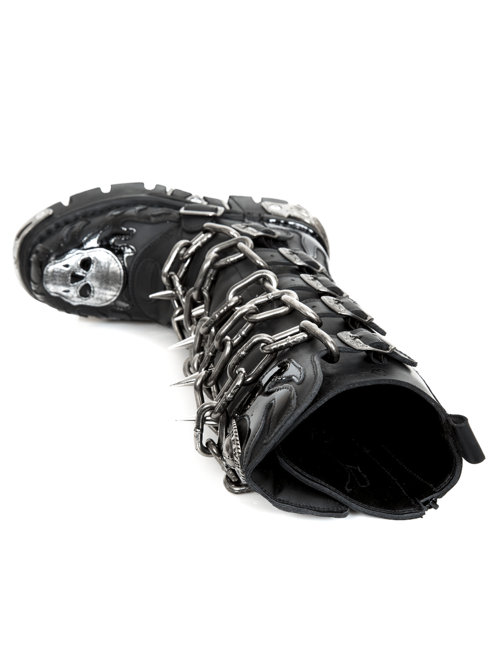 NEW ROCK Men's Gothic Chain Link High Boots in Black Leather