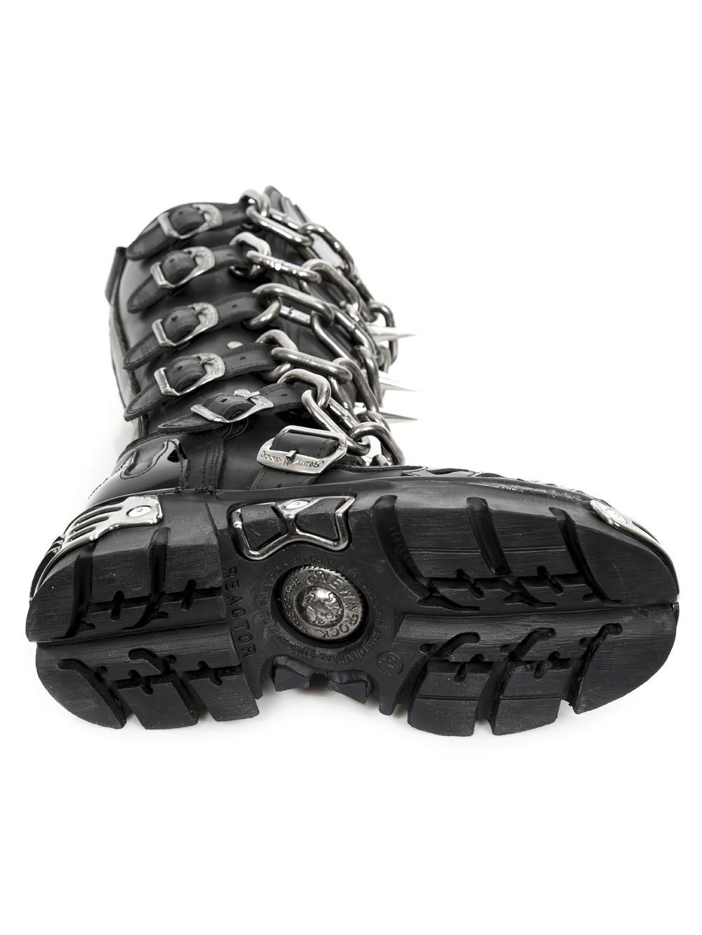 NEW ROCK Men's Gothic Chain Link High Boots in Black Leather