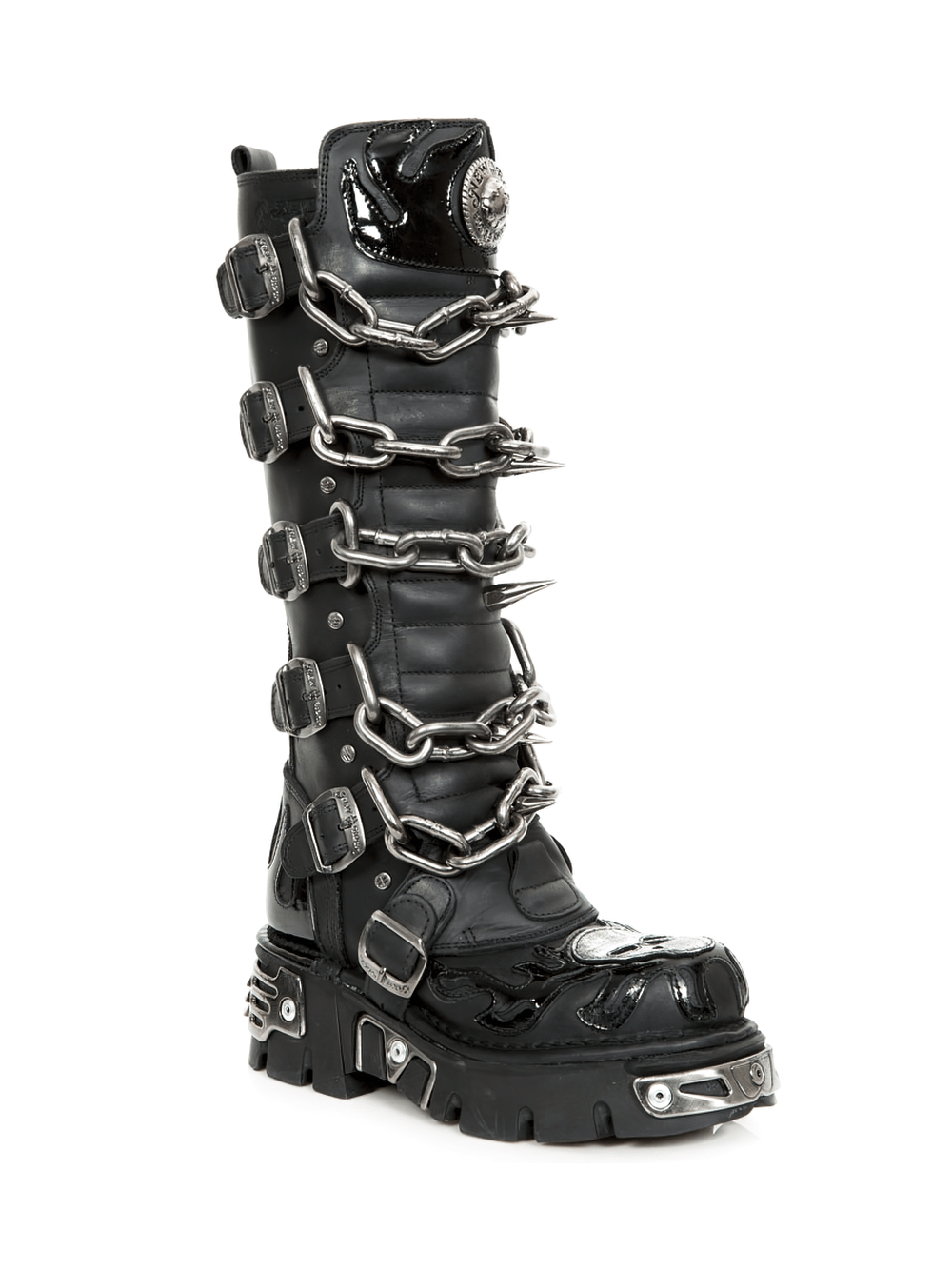 NEW ROCK Men's Gothic Chain Link High Boots in Black Leather