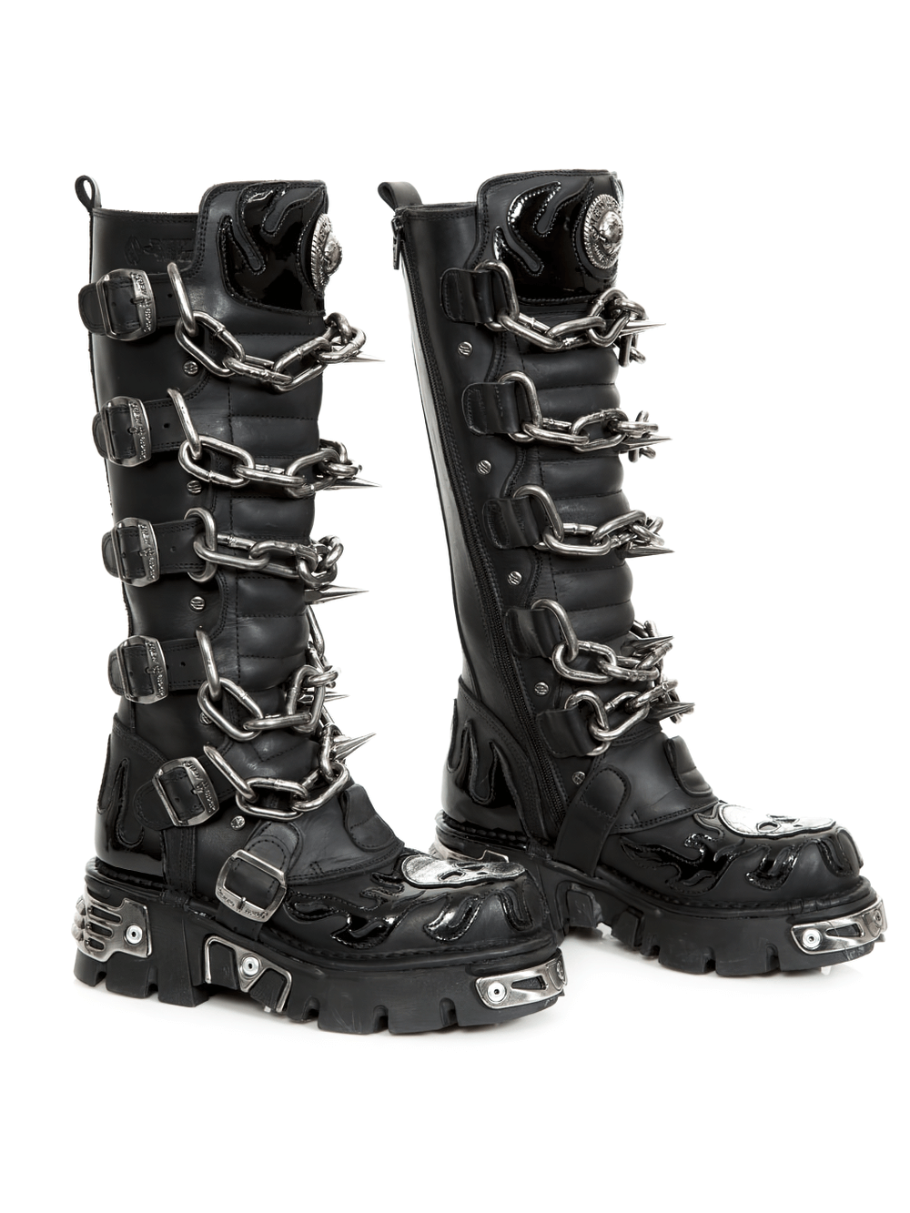 NEW ROCK Men's Gothic Chain Link High Boots in Black Leather