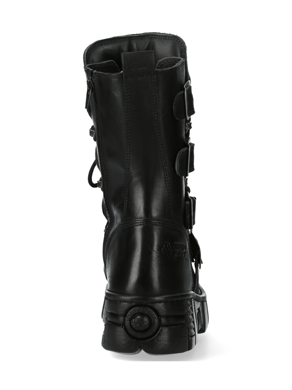 NEW ROCK Men's Gothic Leather Boots with Metallic Emblem
