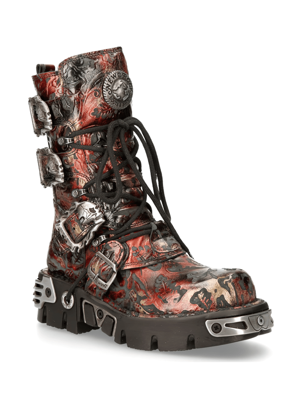 NEW ROCK Men's Gothic Metallic Red Buckle Boots