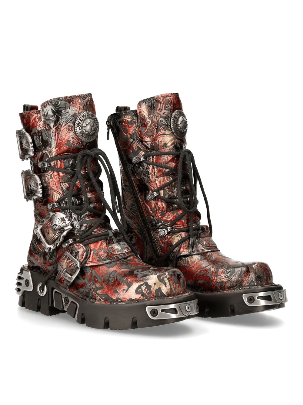 NEW ROCK Men's Gothic Metallic Red Buckle Boots