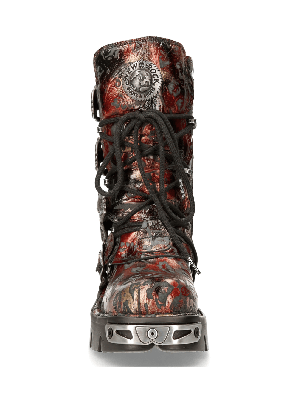 NEW ROCK Men's Gothic Metallic Red Buckle Boots