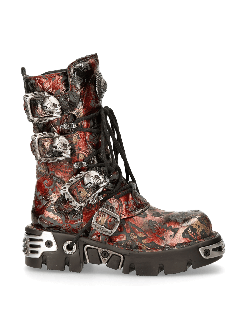 NEW ROCK Men's Gothic Metallic Red Buckle Boots