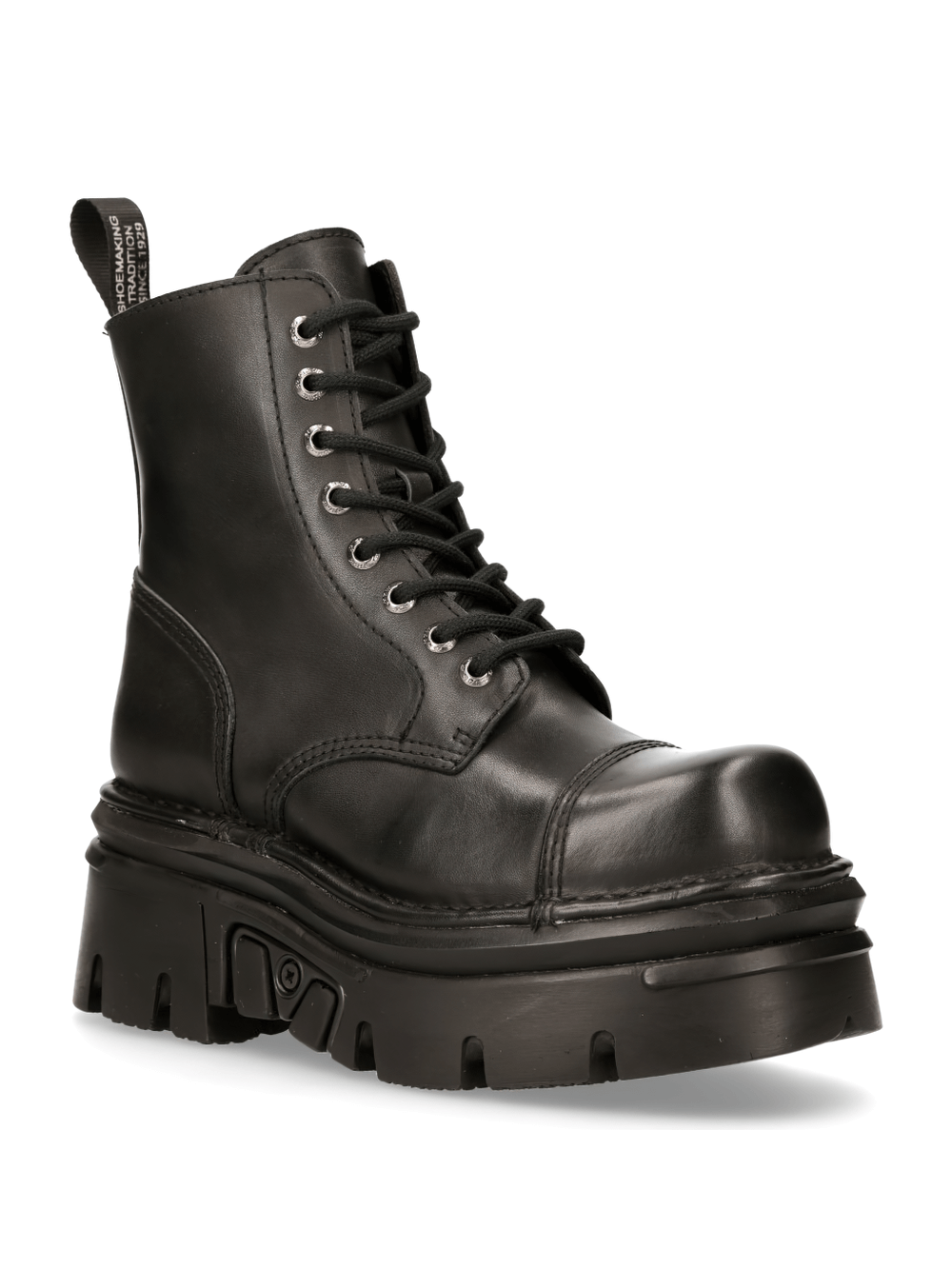 NEW ROCK Men's Gothic Military Black Ankle Boots with Flat Heels