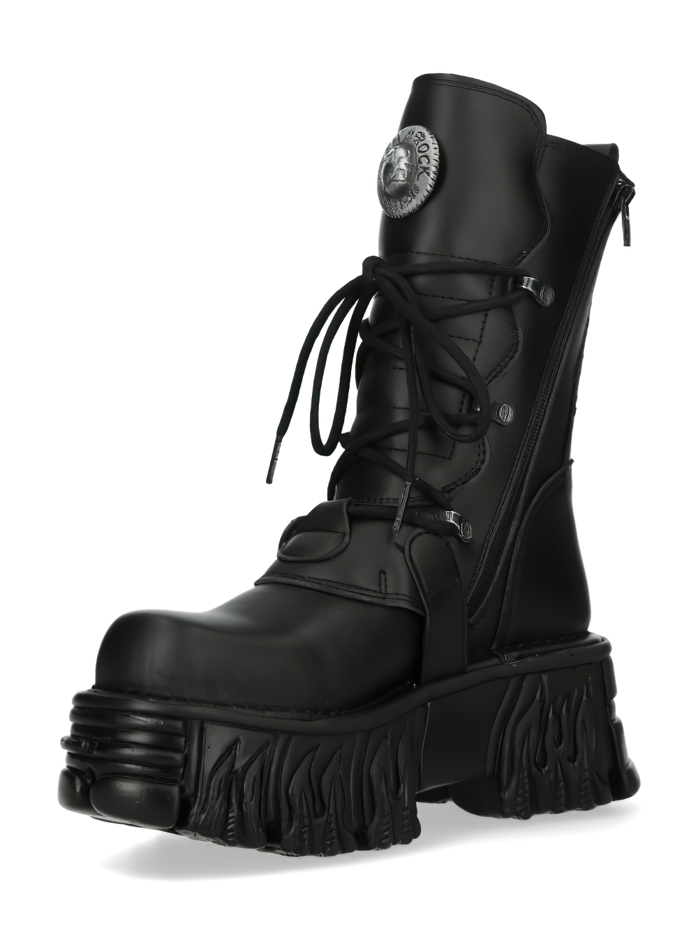 NEW ROCK Men's Gothic Platform Boots with Buckles and Lace-up