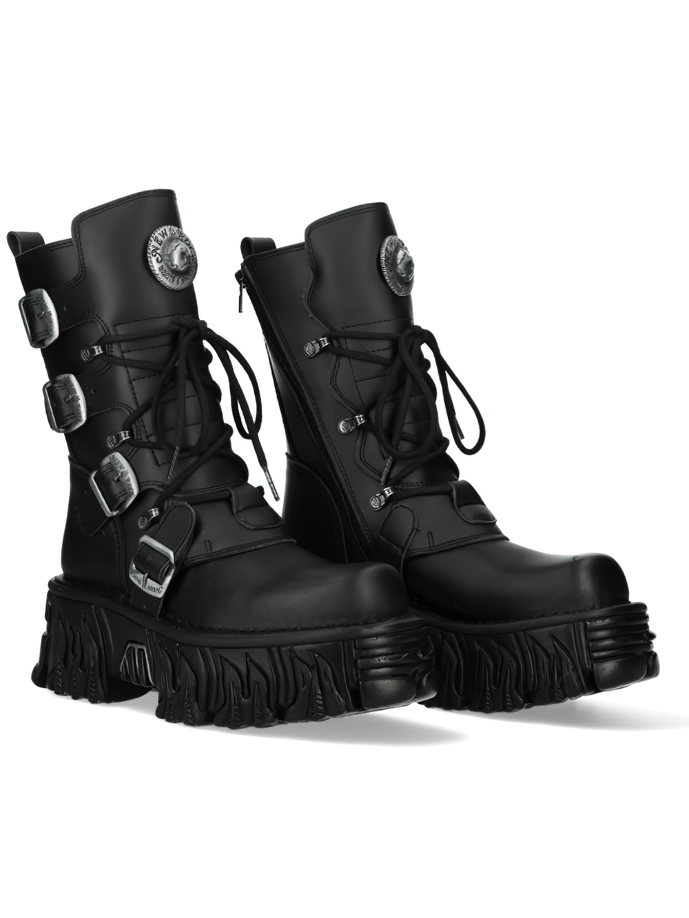 NEW ROCK Men's Gothic Platform Boots with Buckles and Lace-up