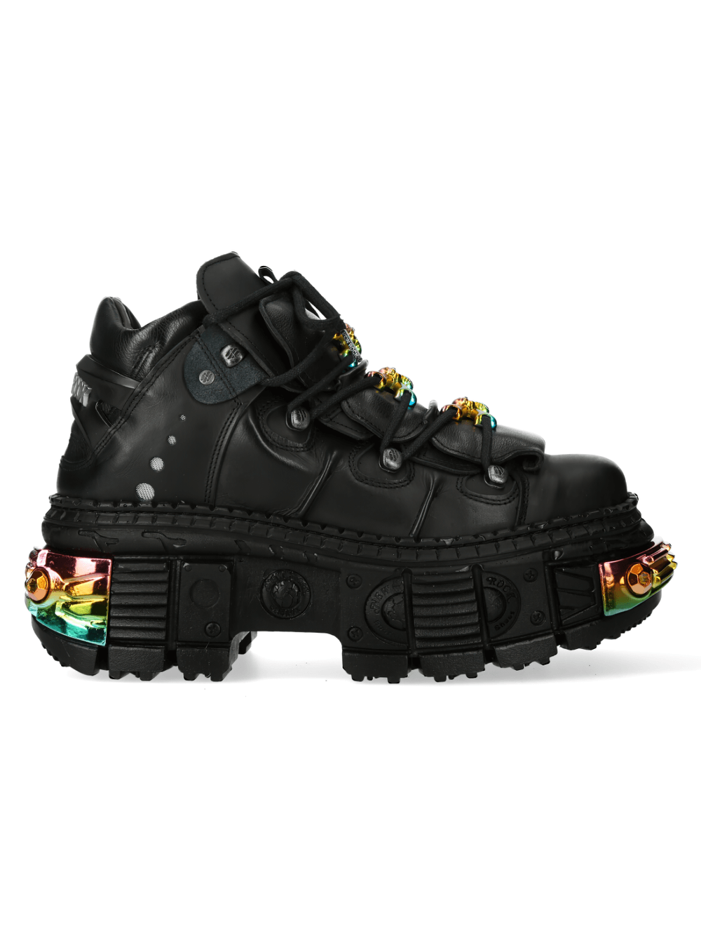 NEW ROCK Men's Gothic Platform Boots with Rainbow Metal Accents