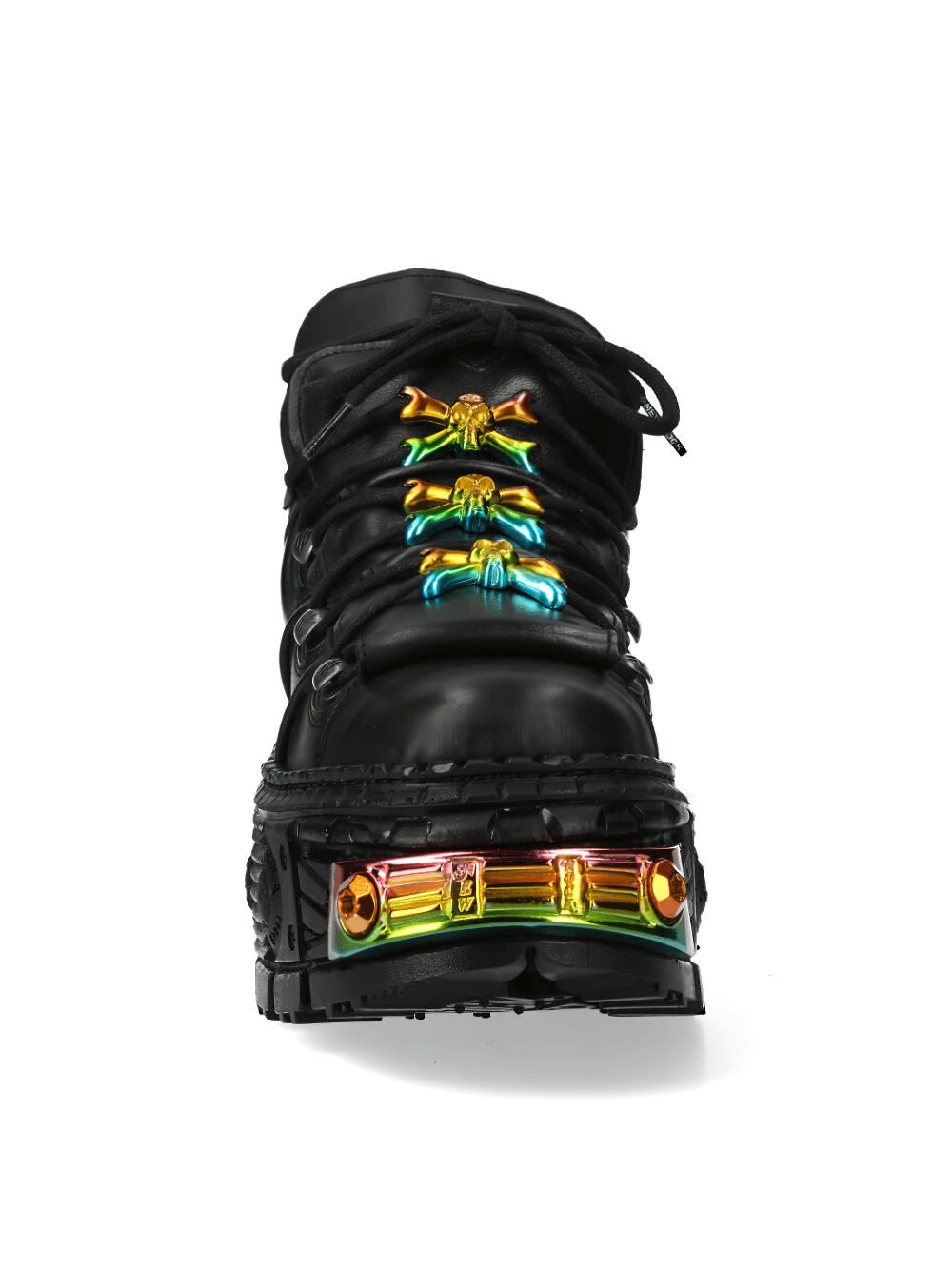 NEW ROCK Men's Gothic Platform Boots with Rainbow Metal Accents