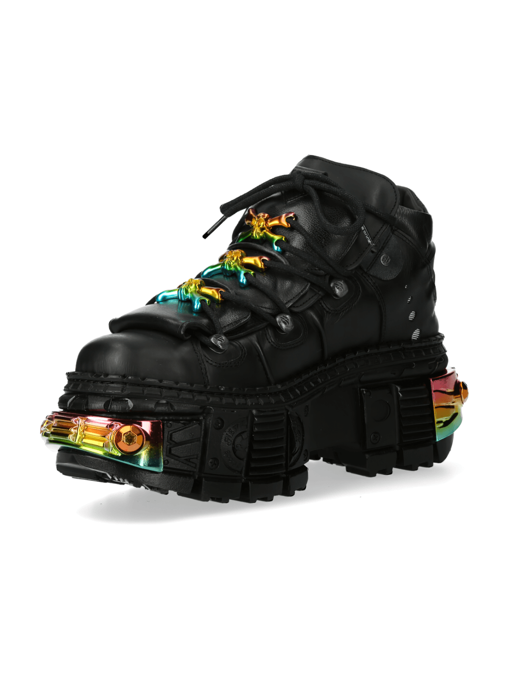NEW ROCK Men's Gothic Platform Boots with Rainbow Metal Accents