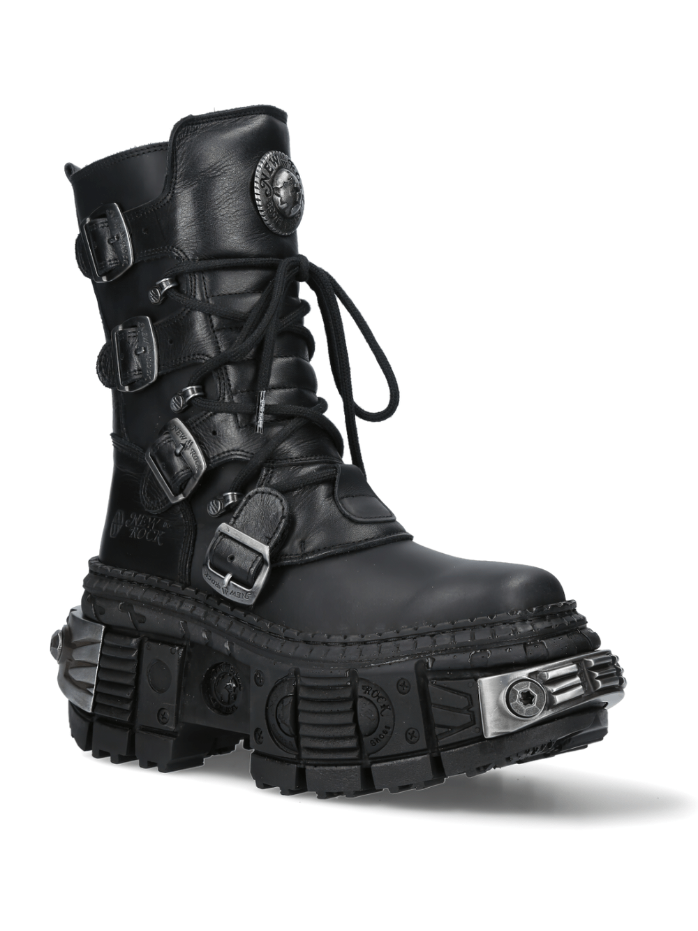 NEW ROCK Men's Gothic Punk Ankle Boots with Metallic Accents