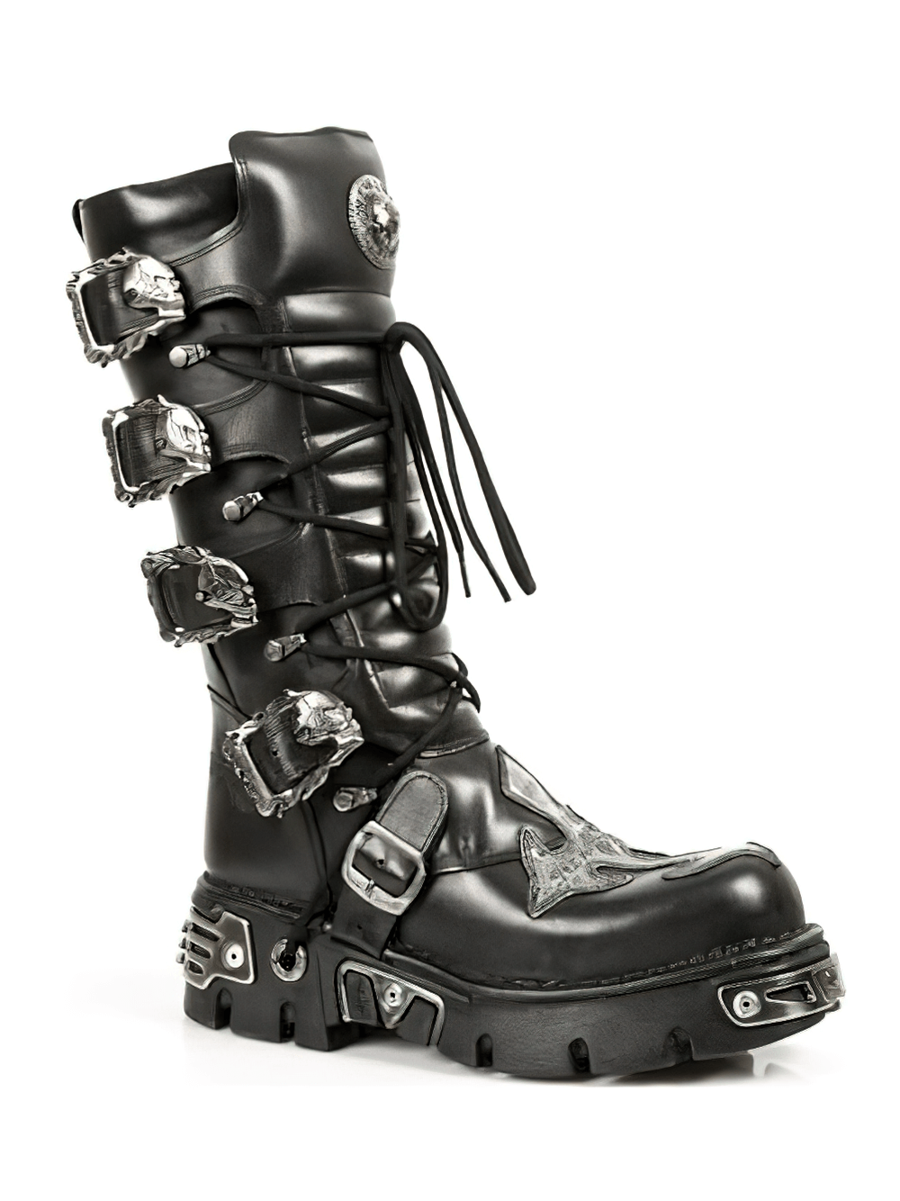 NEW ROCK Men's Gothic Punk High Boots with Buckle and Lace Details