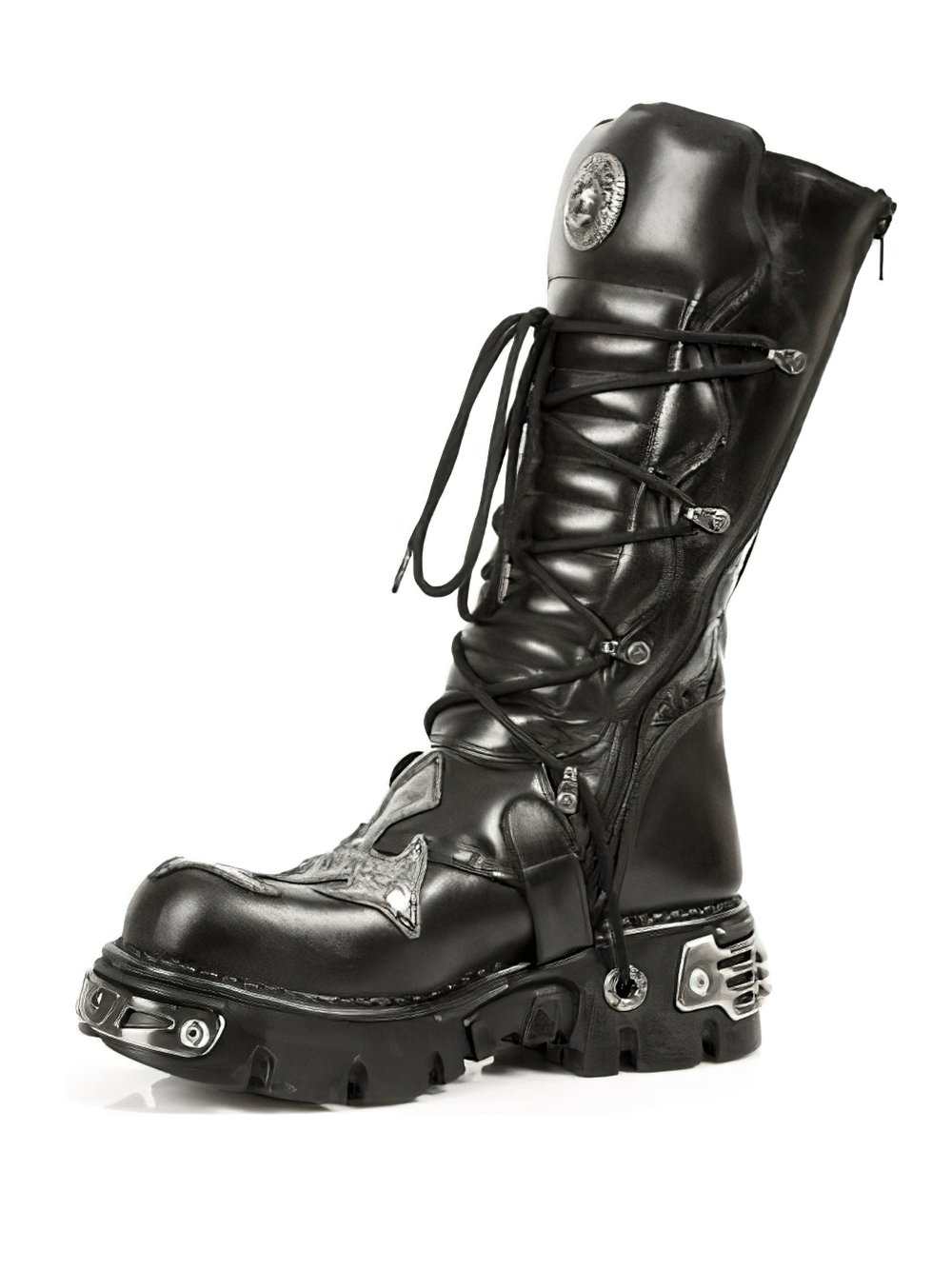 NEW ROCK Men's Gothic Punk High Boots with Buckle and Lace Details