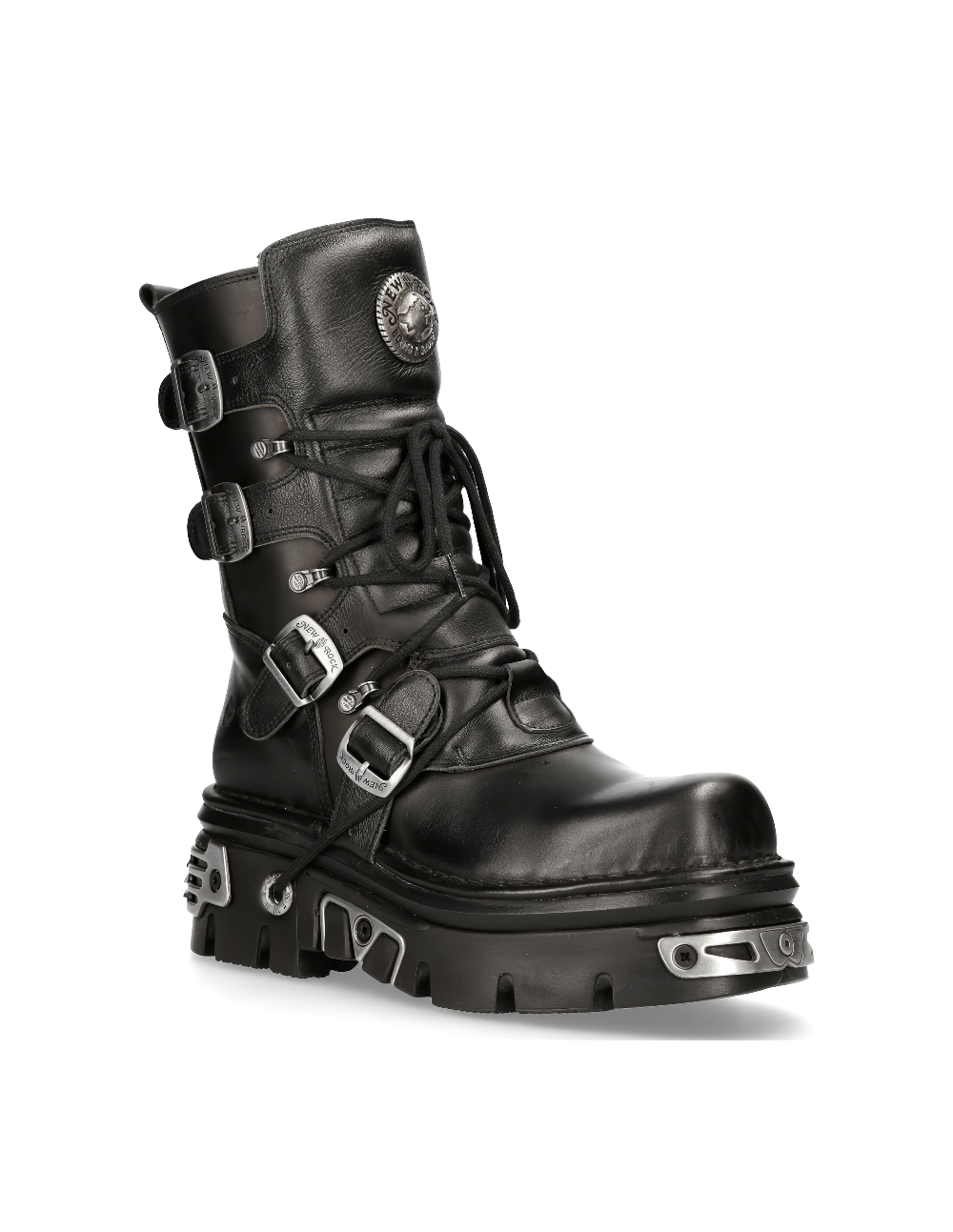 NEW ROCK Men's Gothic Rocker Buckled Lace-Up Black Boots