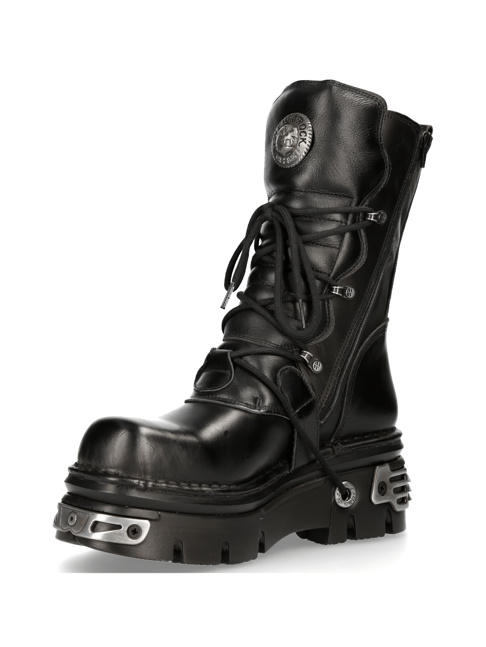 NEW ROCK Men's Gothic Rocker Buckled Lace-Up Black Boots