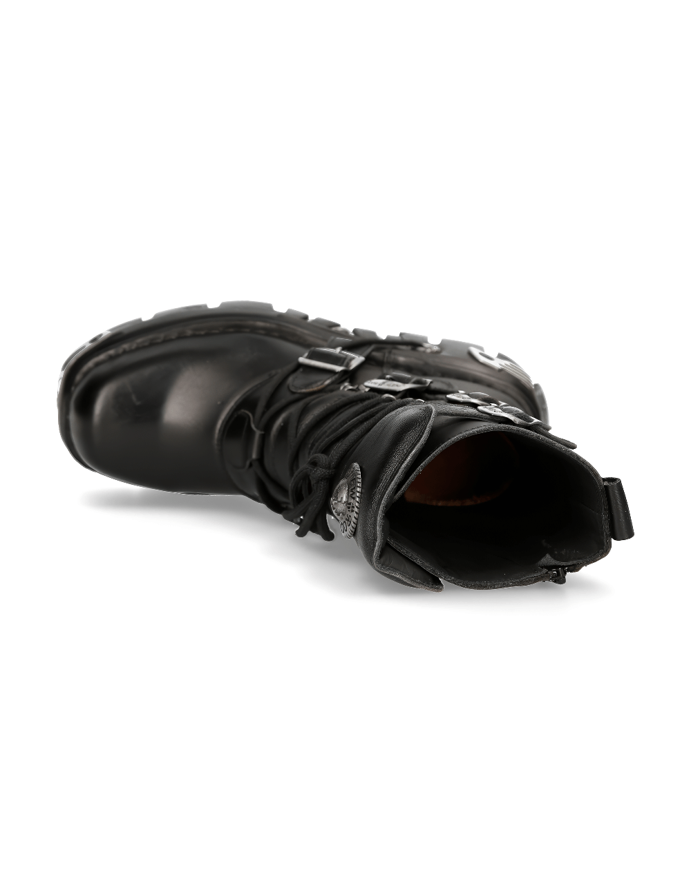 NEW ROCK Men's Gothic Rocker Buckled Lace-Up Black Boots