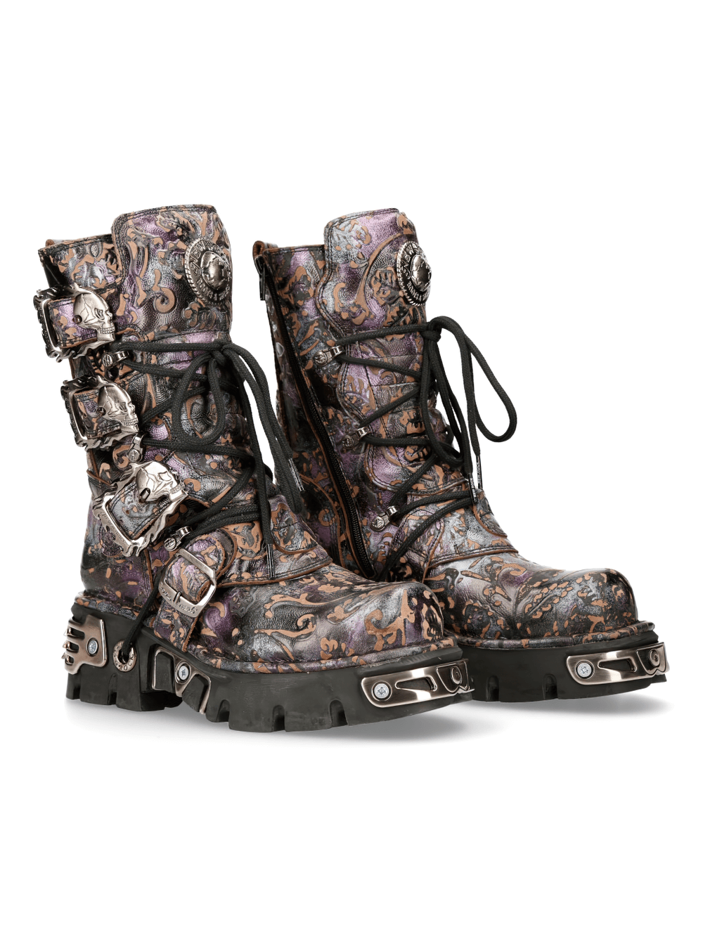 NEW ROCK Men's Gothic Zippered High Boots with Metallic Accents