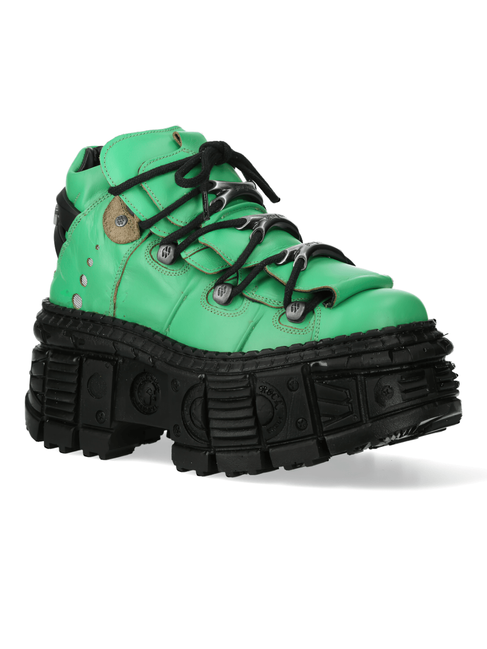 NEW ROCK Men's Green Platform Ankle Boots with Rocker Design
