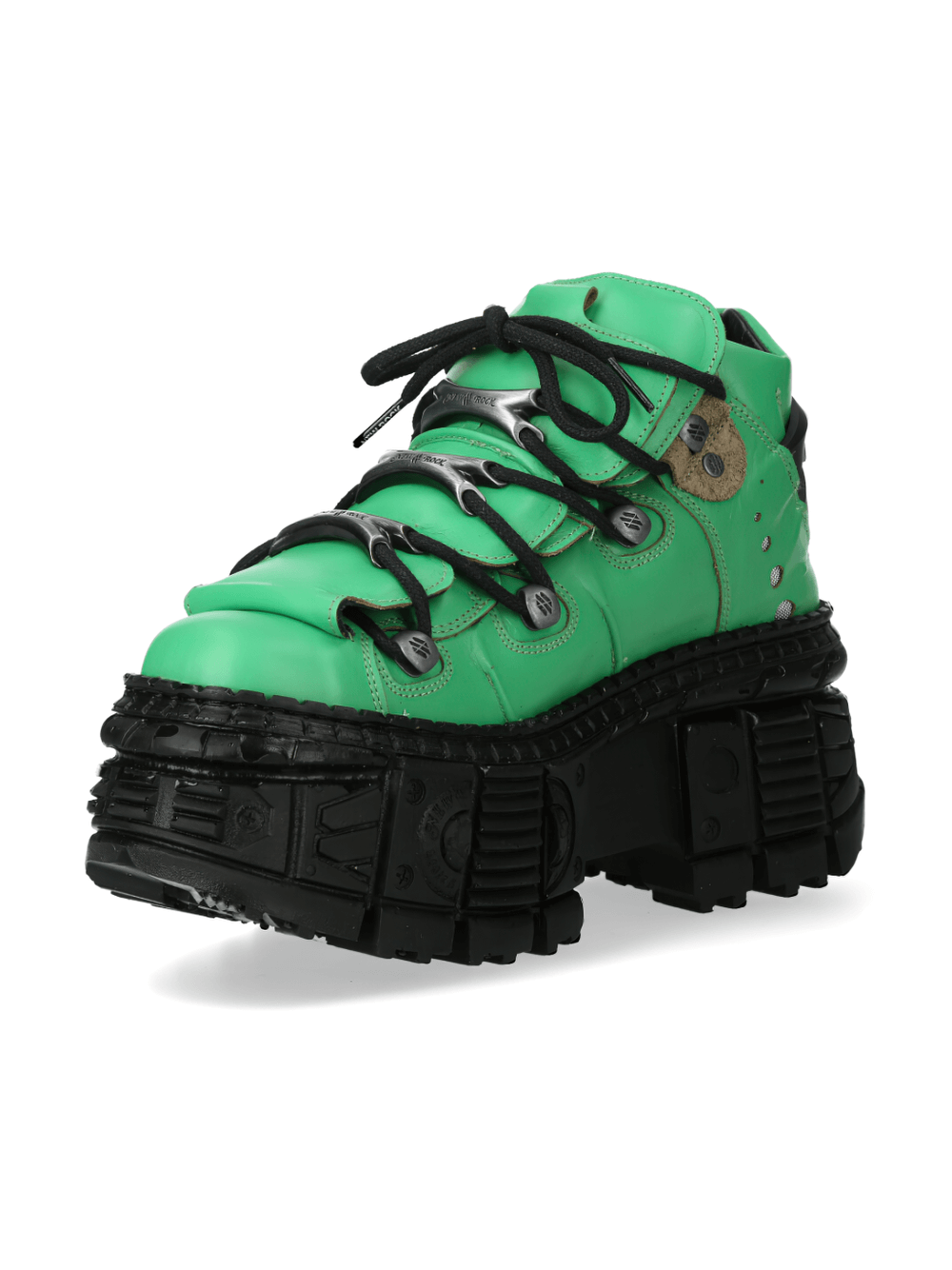 NEW ROCK Men's Green Platform Ankle Boots with Rocker Design