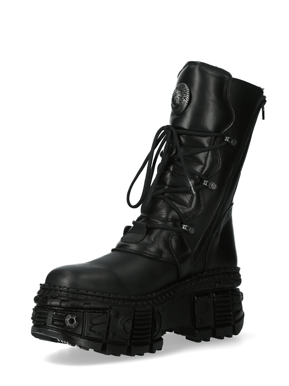 NEW ROCK Men's Lace-Up Leather Ankle Boots with Metallic Accents
