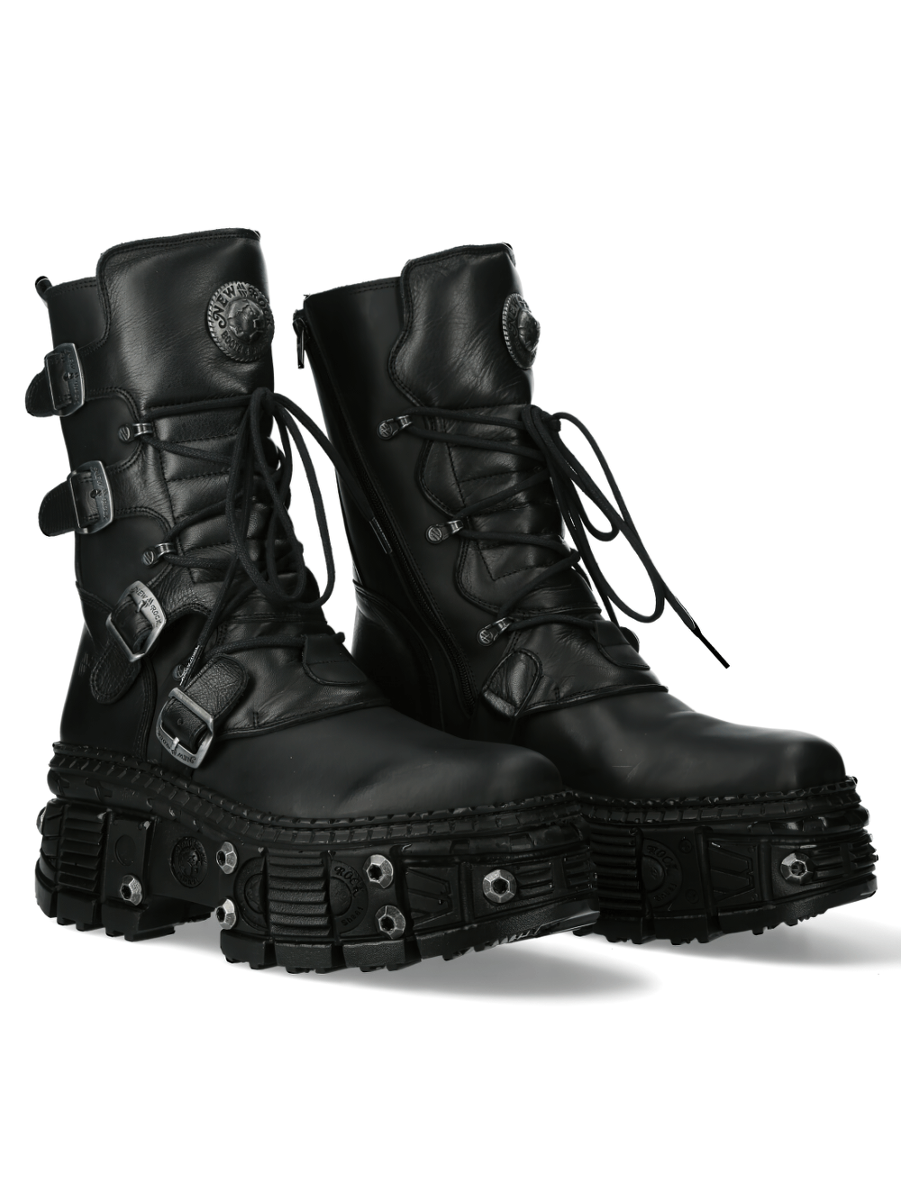 NEW ROCK Men's Lace-Up Leather Ankle Boots with Metallic Accents