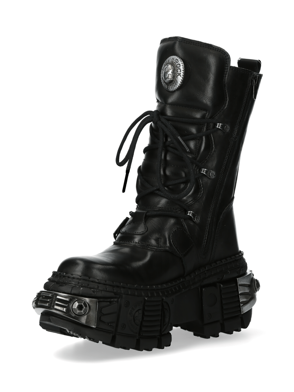 NEW ROCK Men's Leather Platform Boots with Metallic Accents