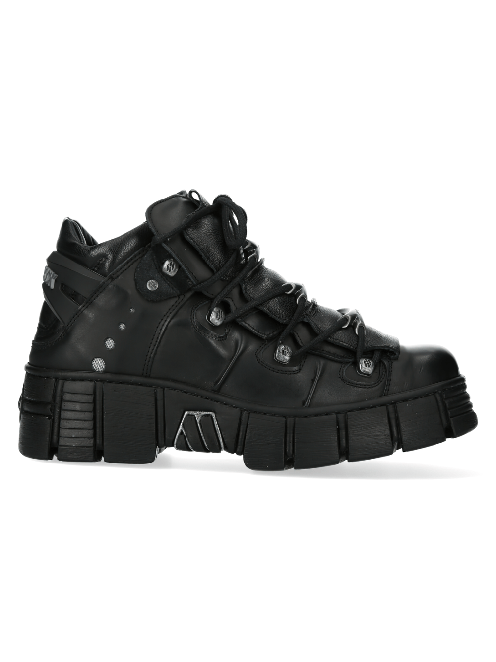 NEW ROCK Men's Matte Black Platform Boots with Metallic Bone Laces