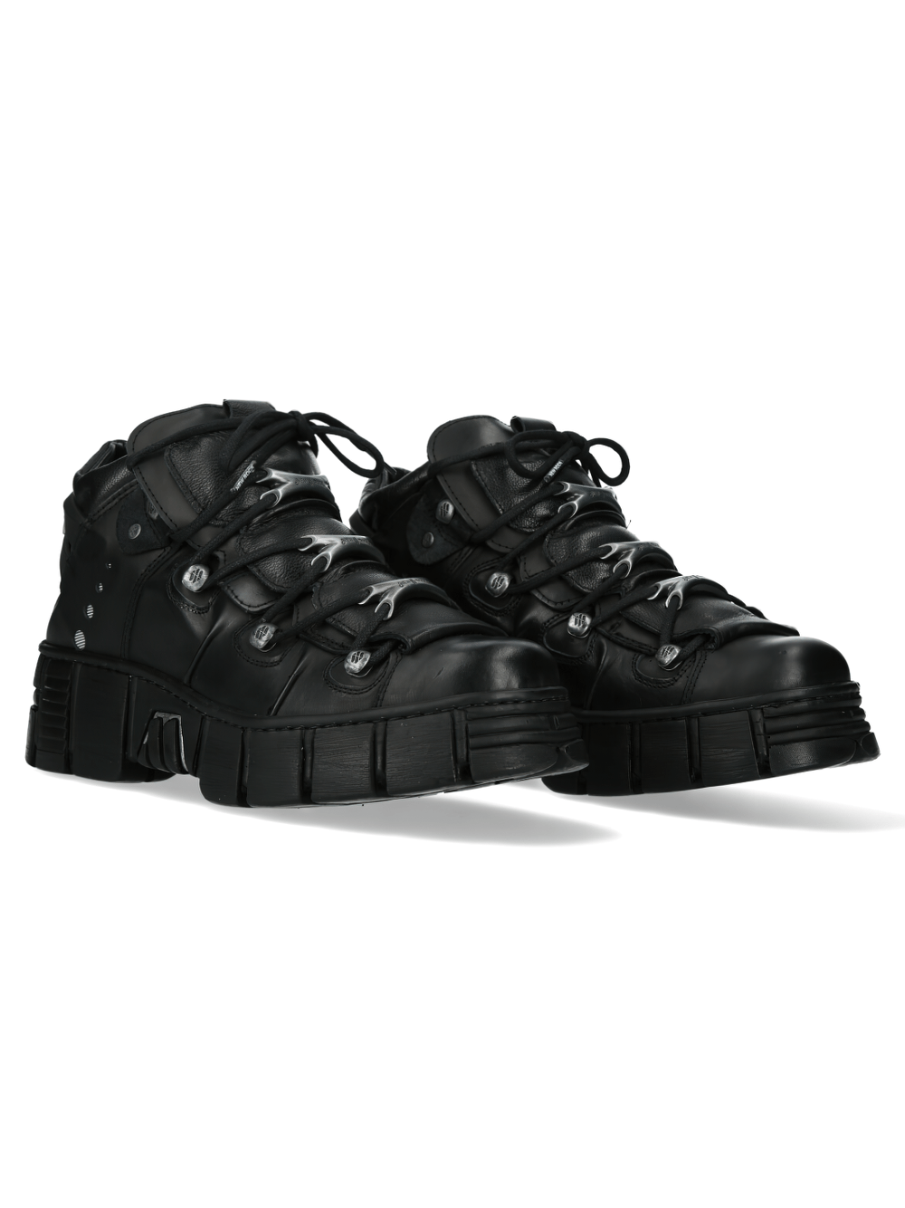 NEW ROCK Men's Matte Black Platform Boots with Metallic Bone Laces
