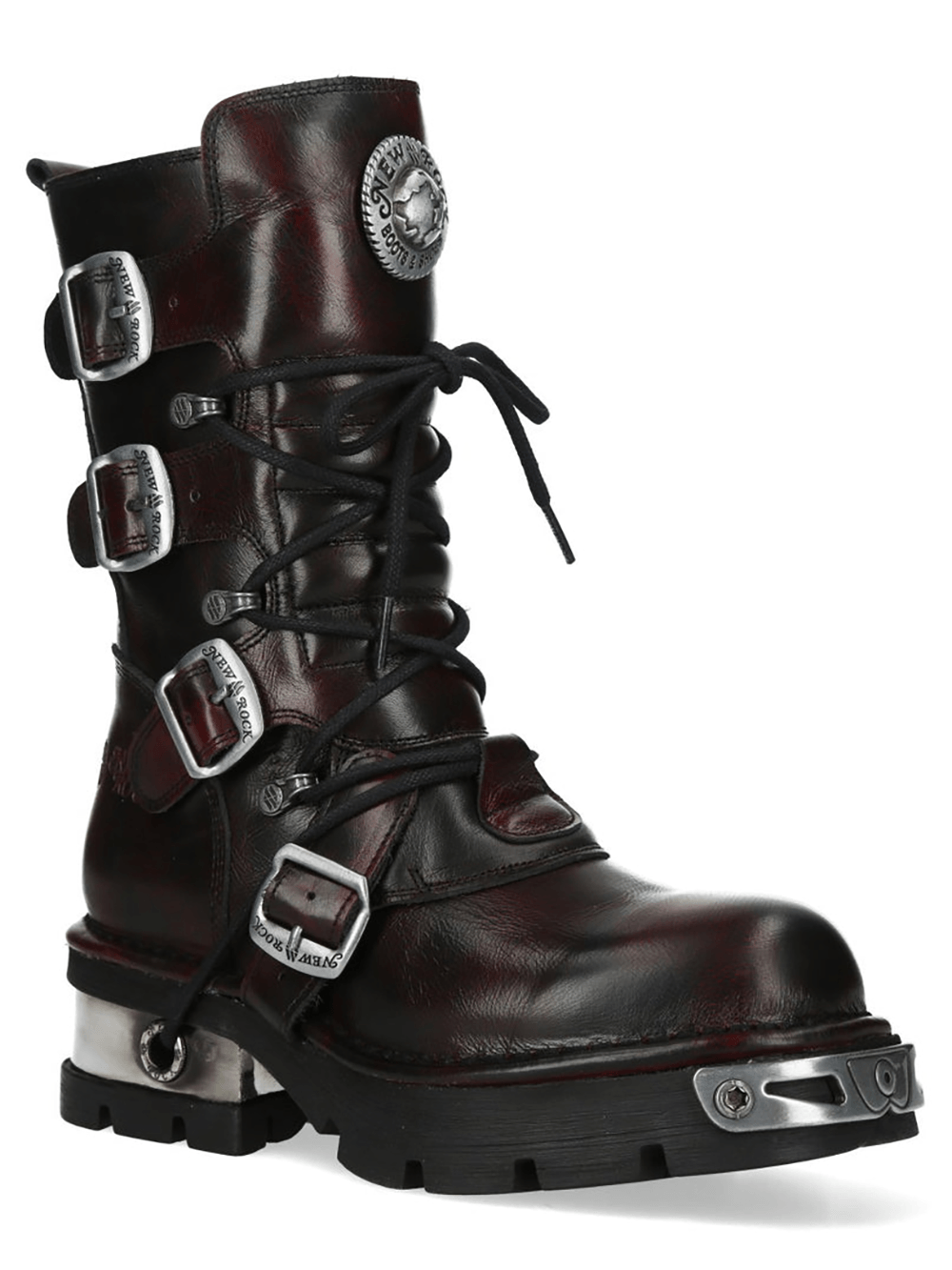 NEW ROCK Men's Biker Boots With Buckles and Metal Trim