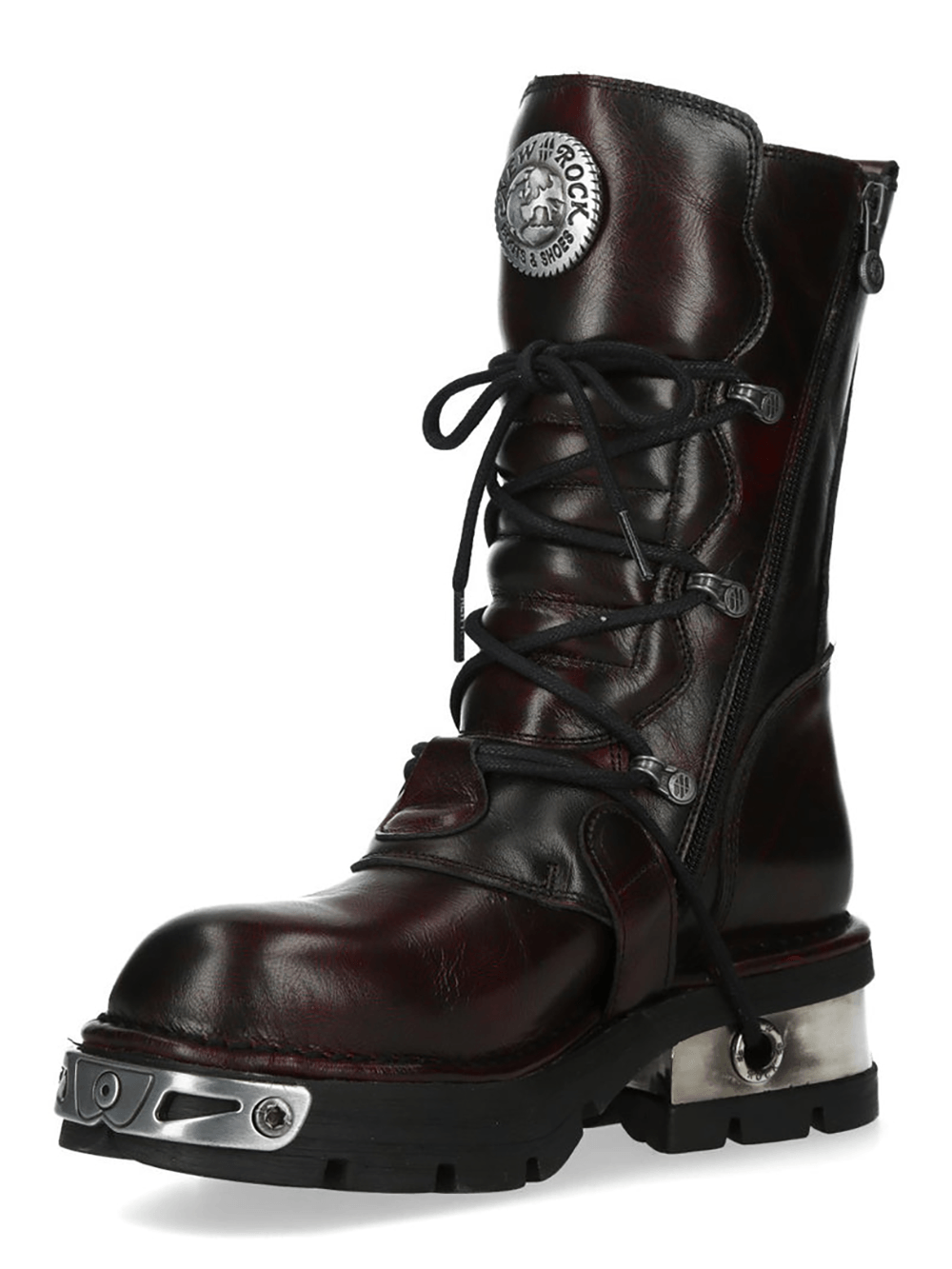 NEW ROCK Men's Biker Boots With Buckles and Metal Trim