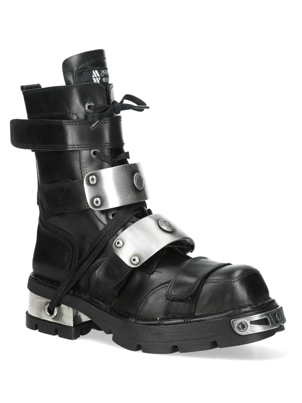 NEW ROCK Men's Biker Boots with Metal Straps and Side Zips